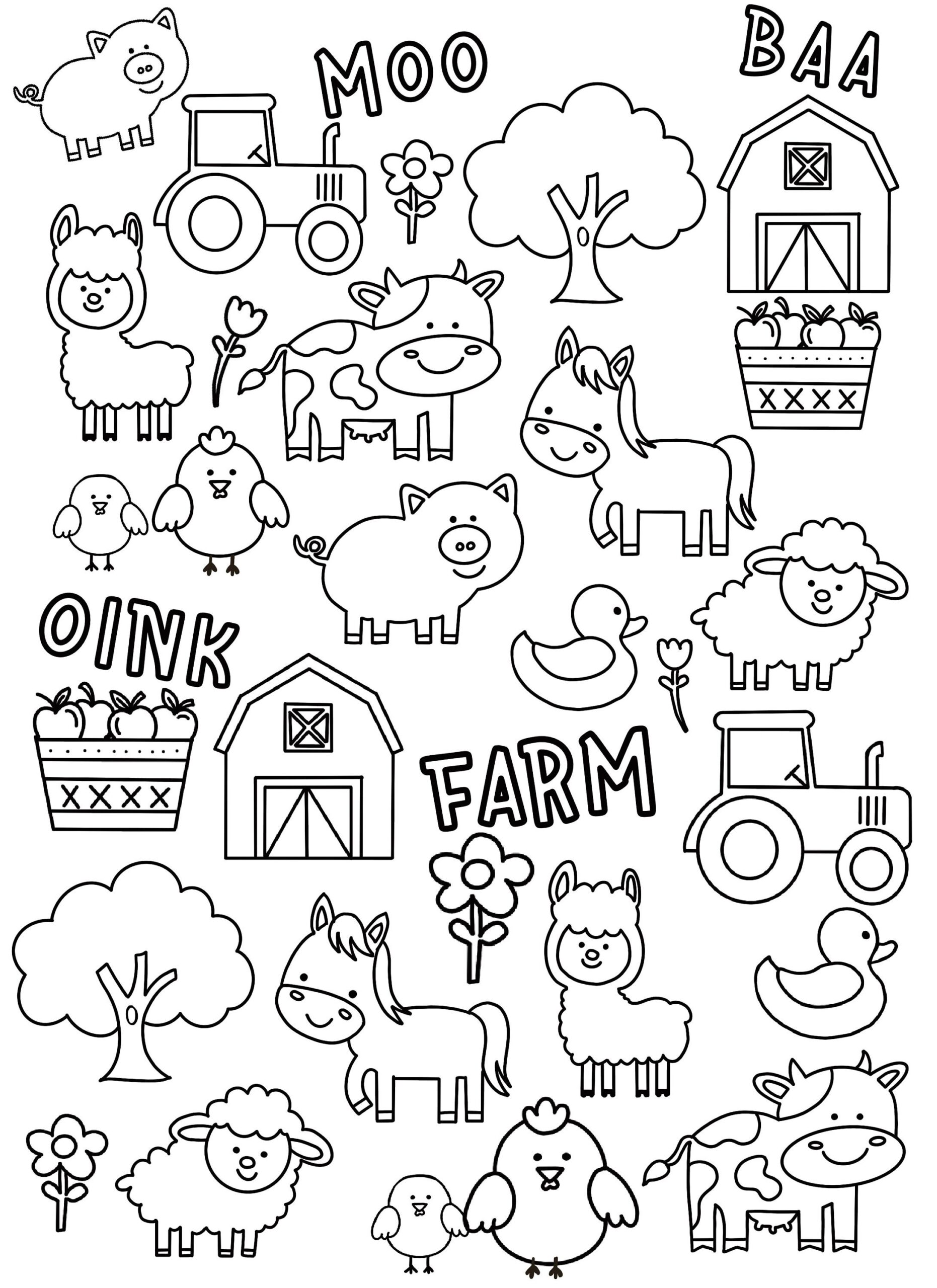 Farm Coloring Page Barnyard Coloring Page Kids Farm Coloring Page farm Animal Coloring Page farm Animals Cute Farm Animals Coloring Sheet Etsy