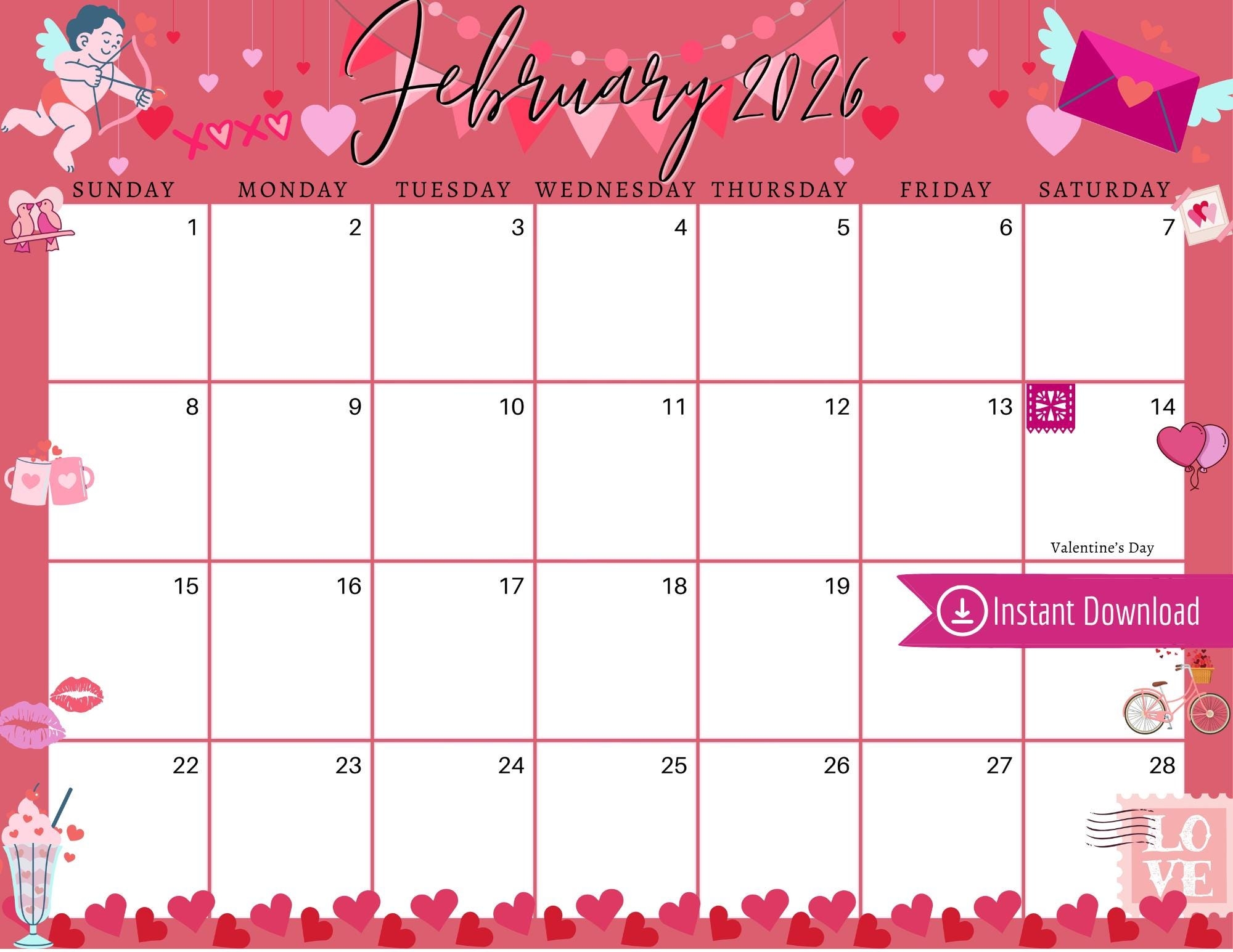 February 2026 Valentine s Day Calendar Editable Printable PDF PNG JPG Etsy Israel February 2026 Valentine s Day Calendar Editable Printable PDF PNG JPG Etsy Israel
