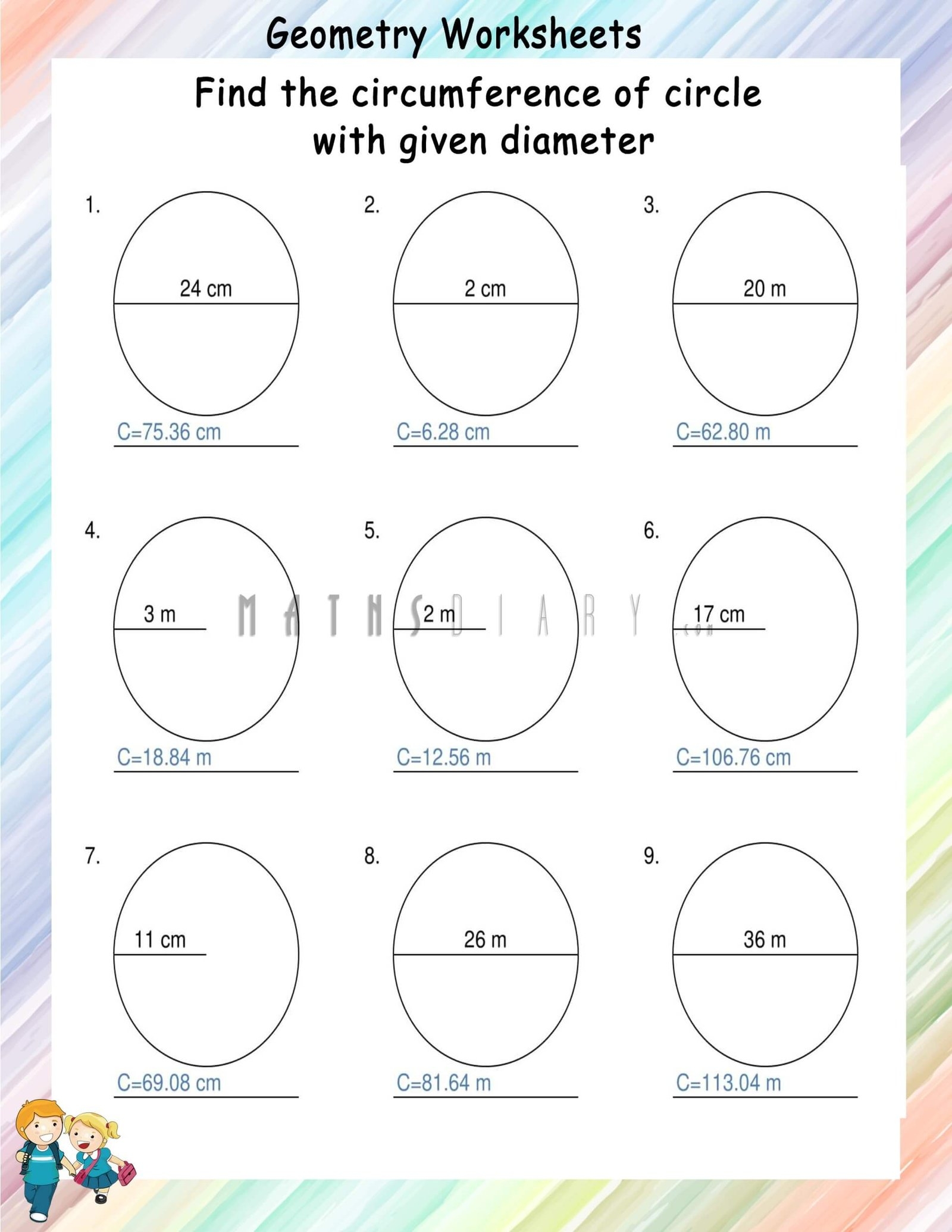 circumference of a circle worksheet