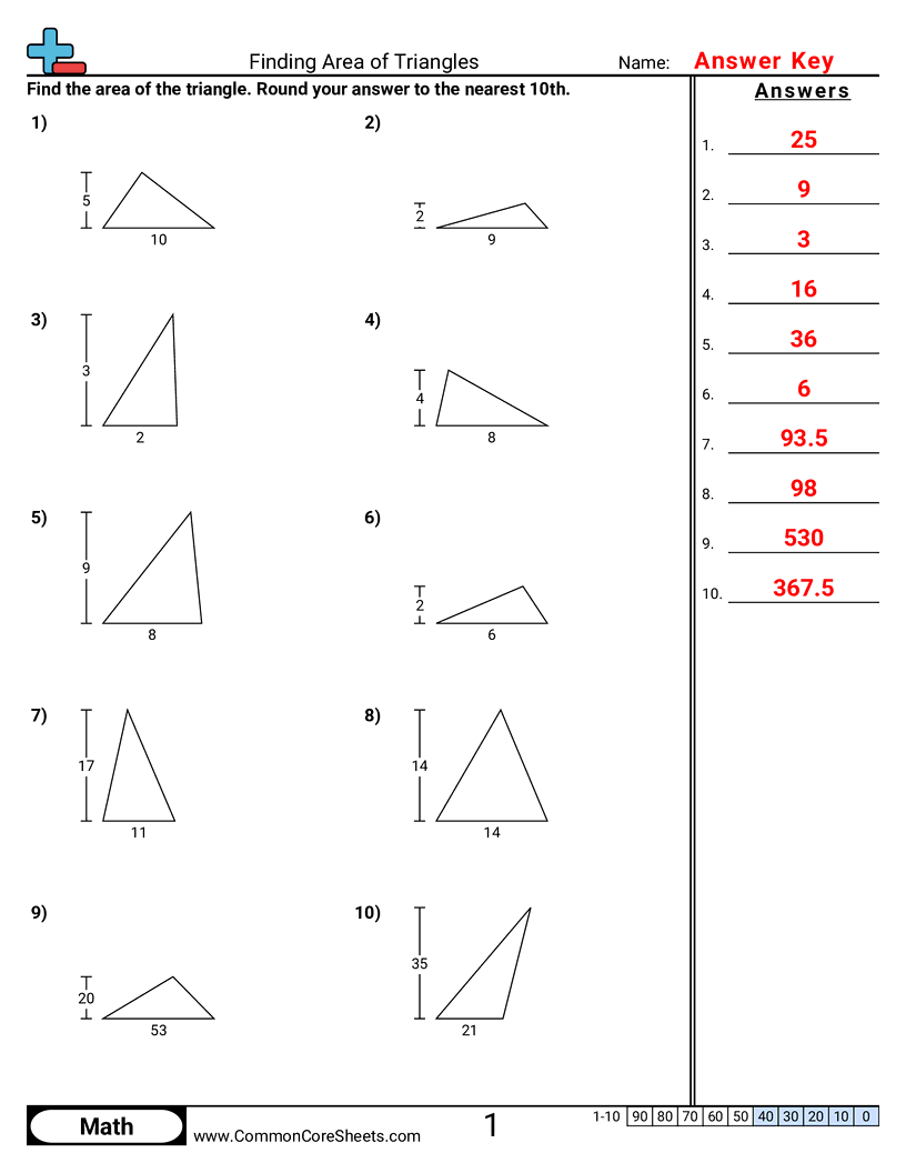 area of a triangle worksheet