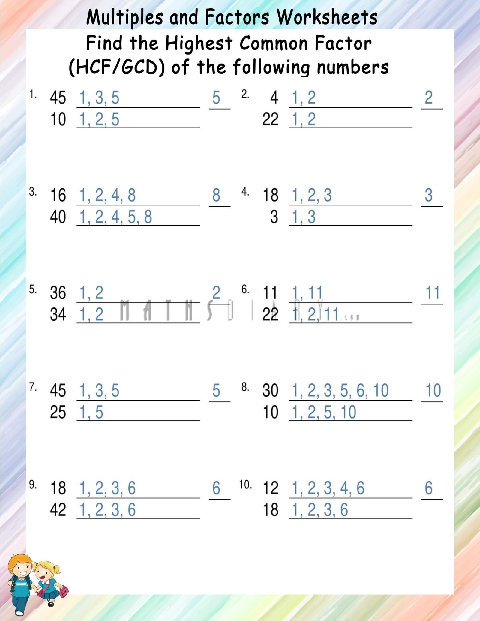 highest common factor worksheet highest common factor worksheet