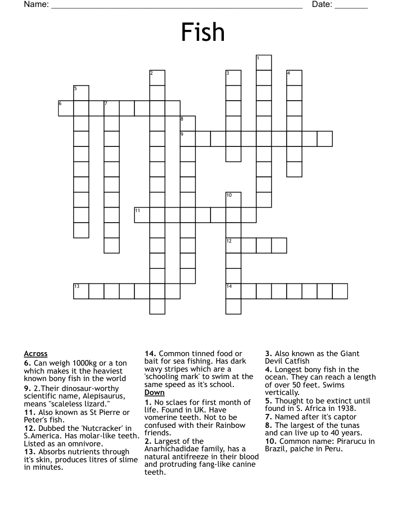 Fish Crossword WordMint Fish Crossword WordMint
