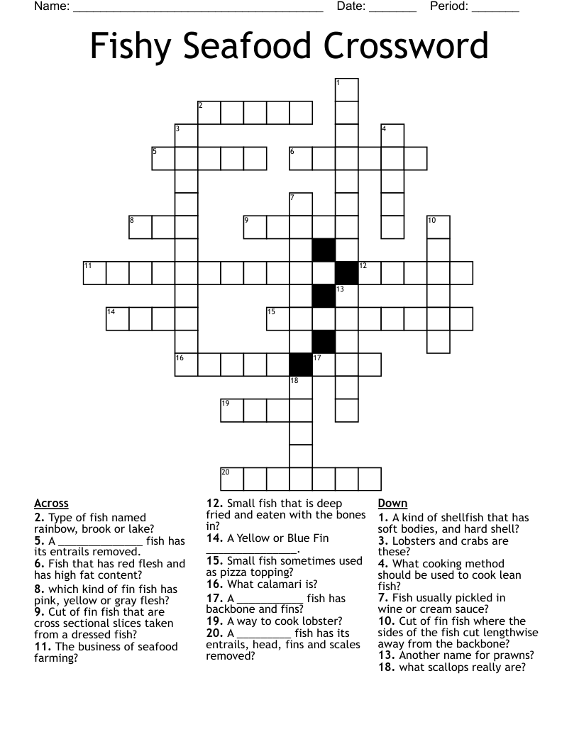 Fishy Seafood Crossword WordMint Fishy Seafood Crossword WordMint
