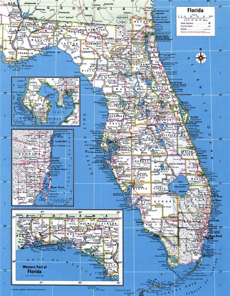 FLORIDA COUNTIES ROAD MAP GLOSSY POSTER PICTURE PHOTO PRINT BANNER Fl Usa 9729 EBay