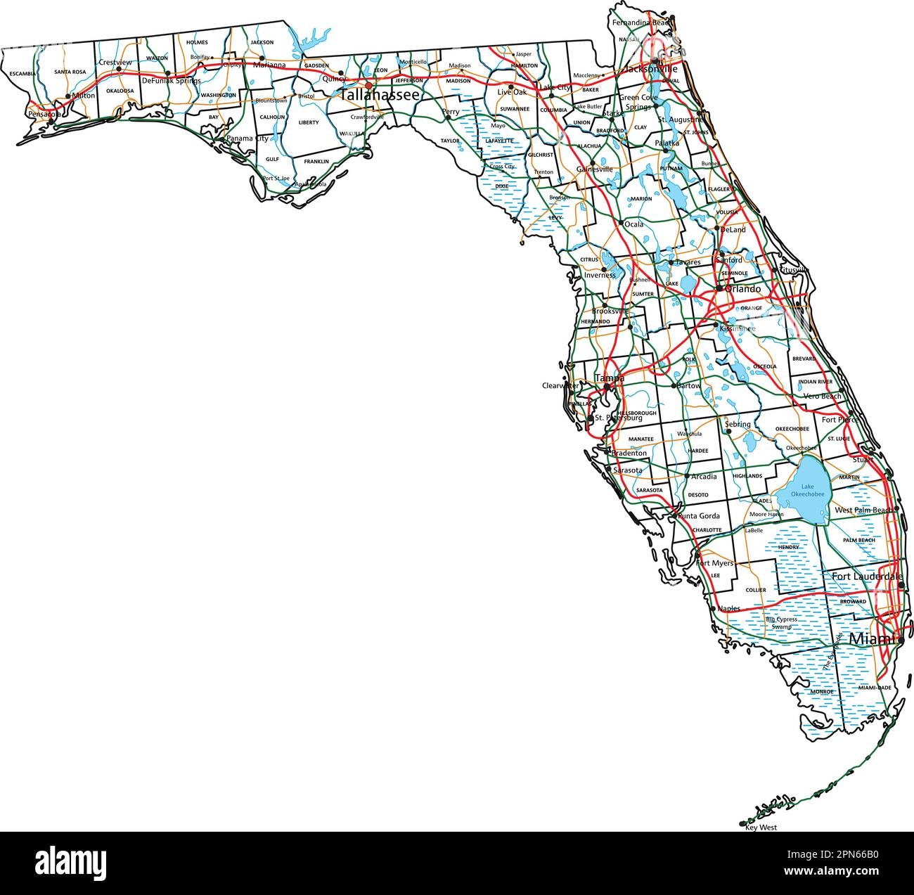 Florida Road And Highway Map Vector Illustration Stock Vector Image Art Alamy
