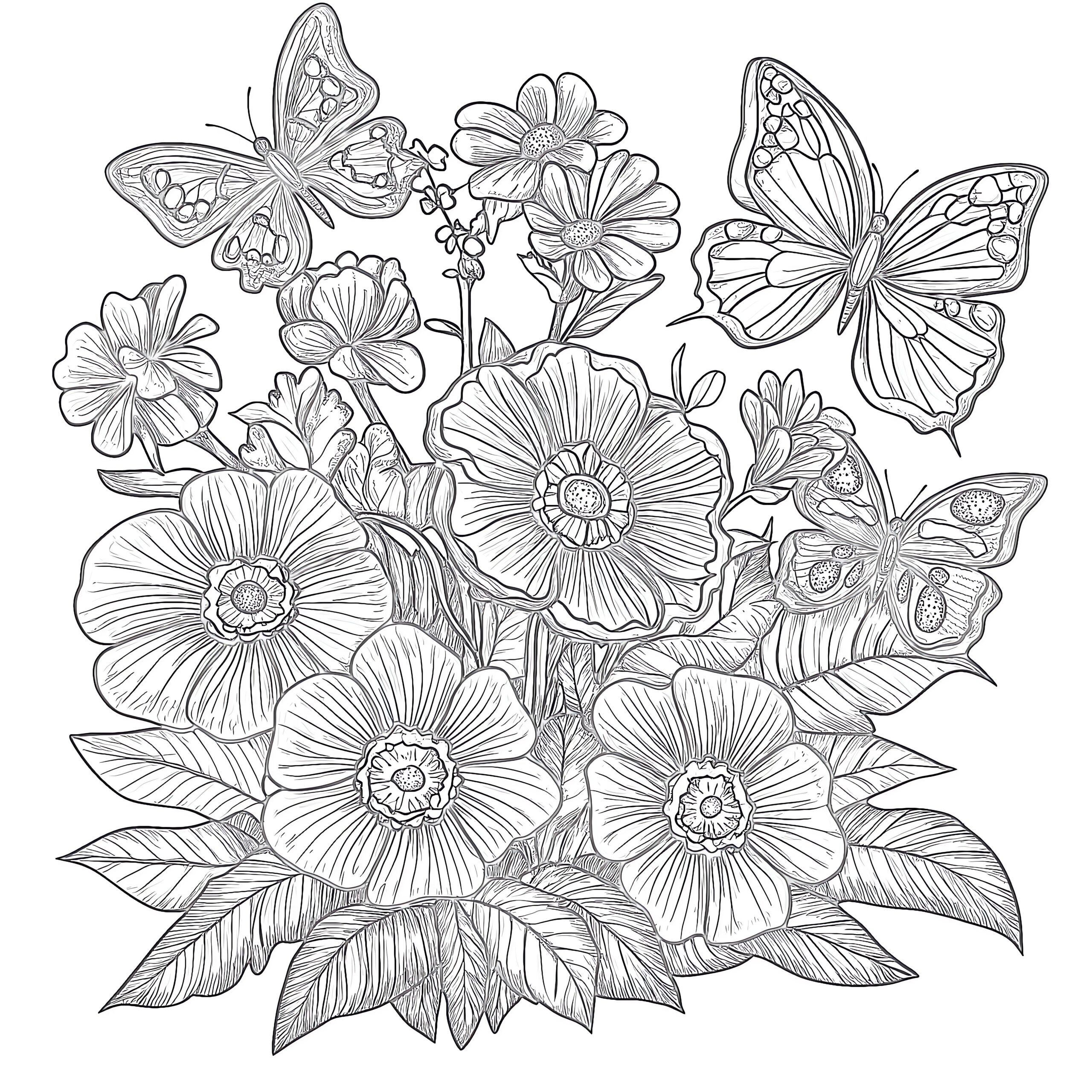 Flowers With Butterflies Coloring Pages Coloring Pages Mimi Panda Flowers With Butterflies Coloring Pages Coloring Pages Mimi Panda