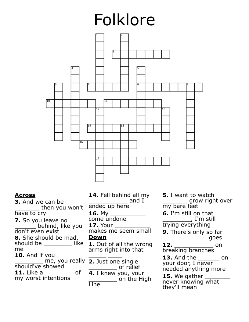 Folklore Crossword WordMint