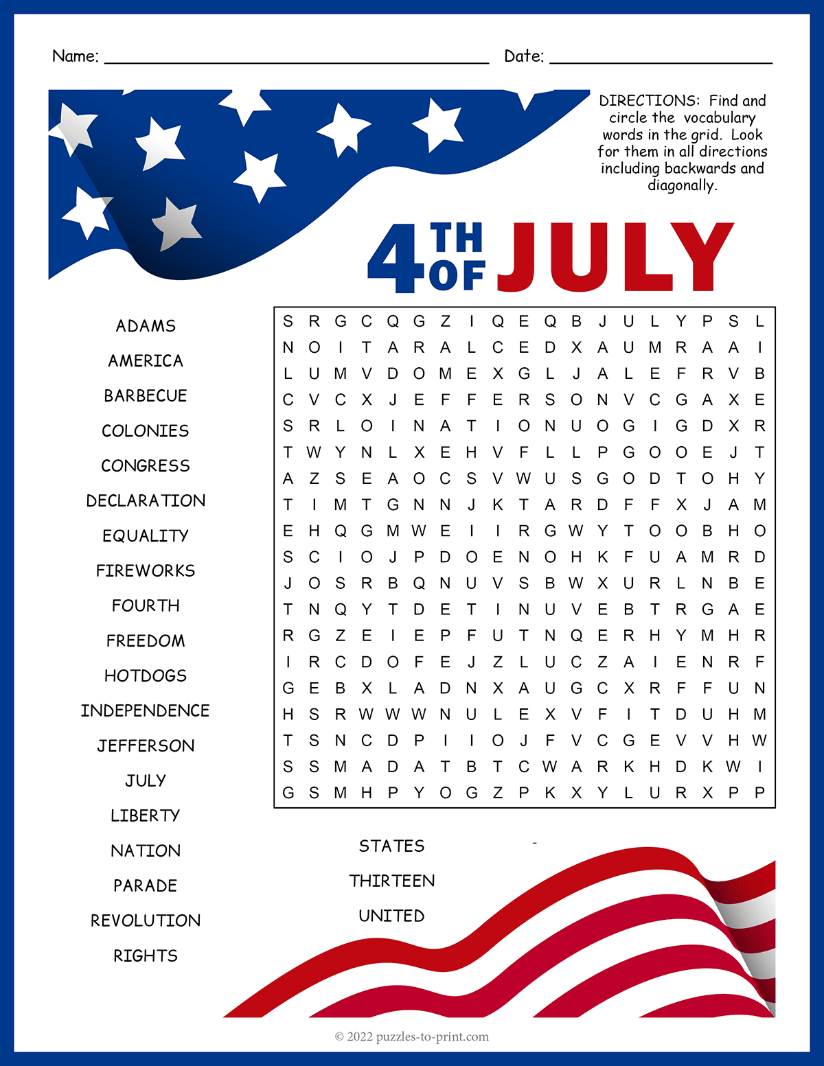 july 4th word searches