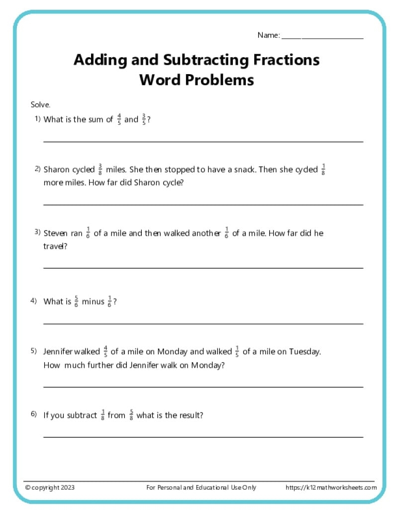 Fraction Word Problems Worksheets K12 Math Worksheets