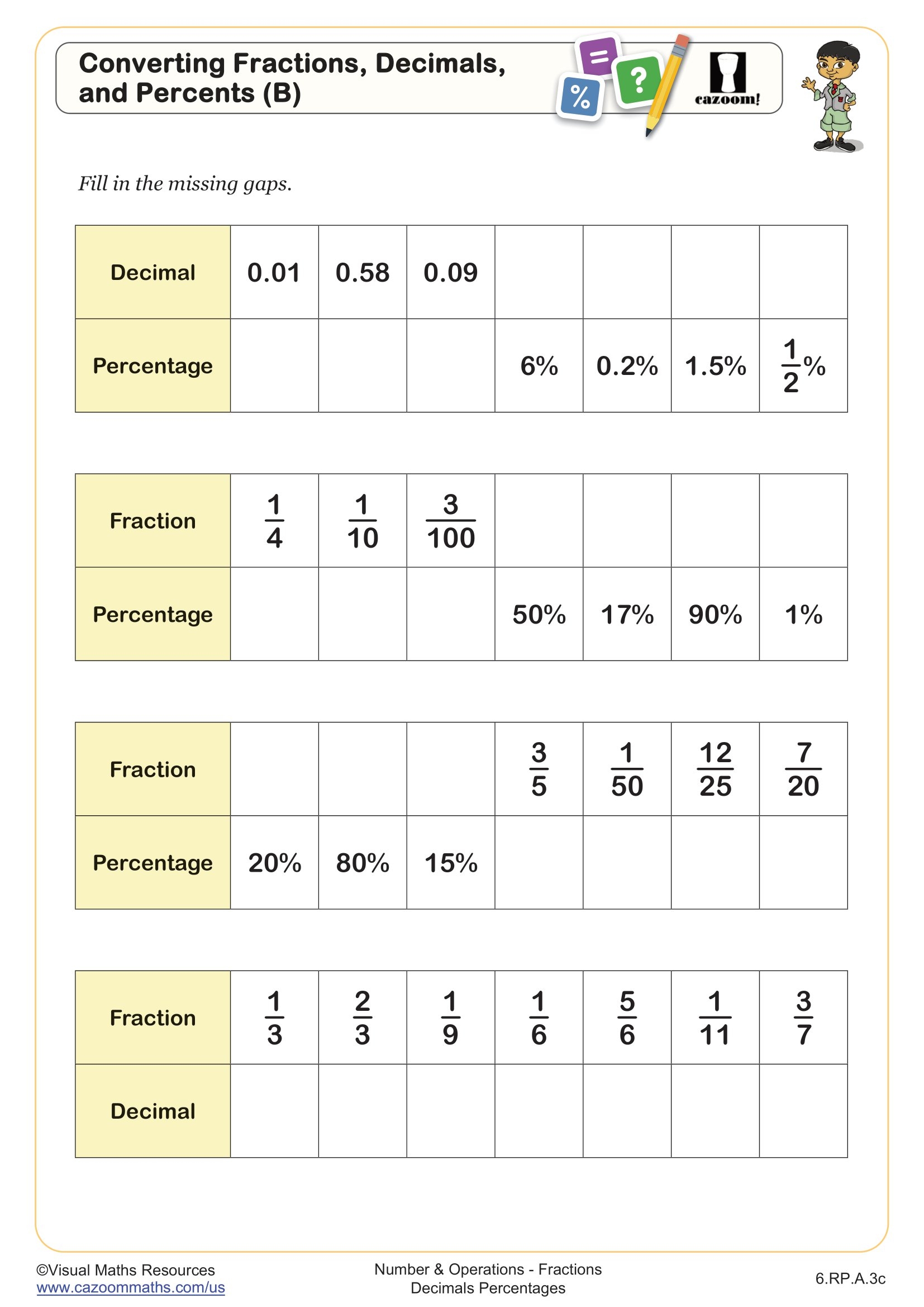 fractions and decimals worksheets