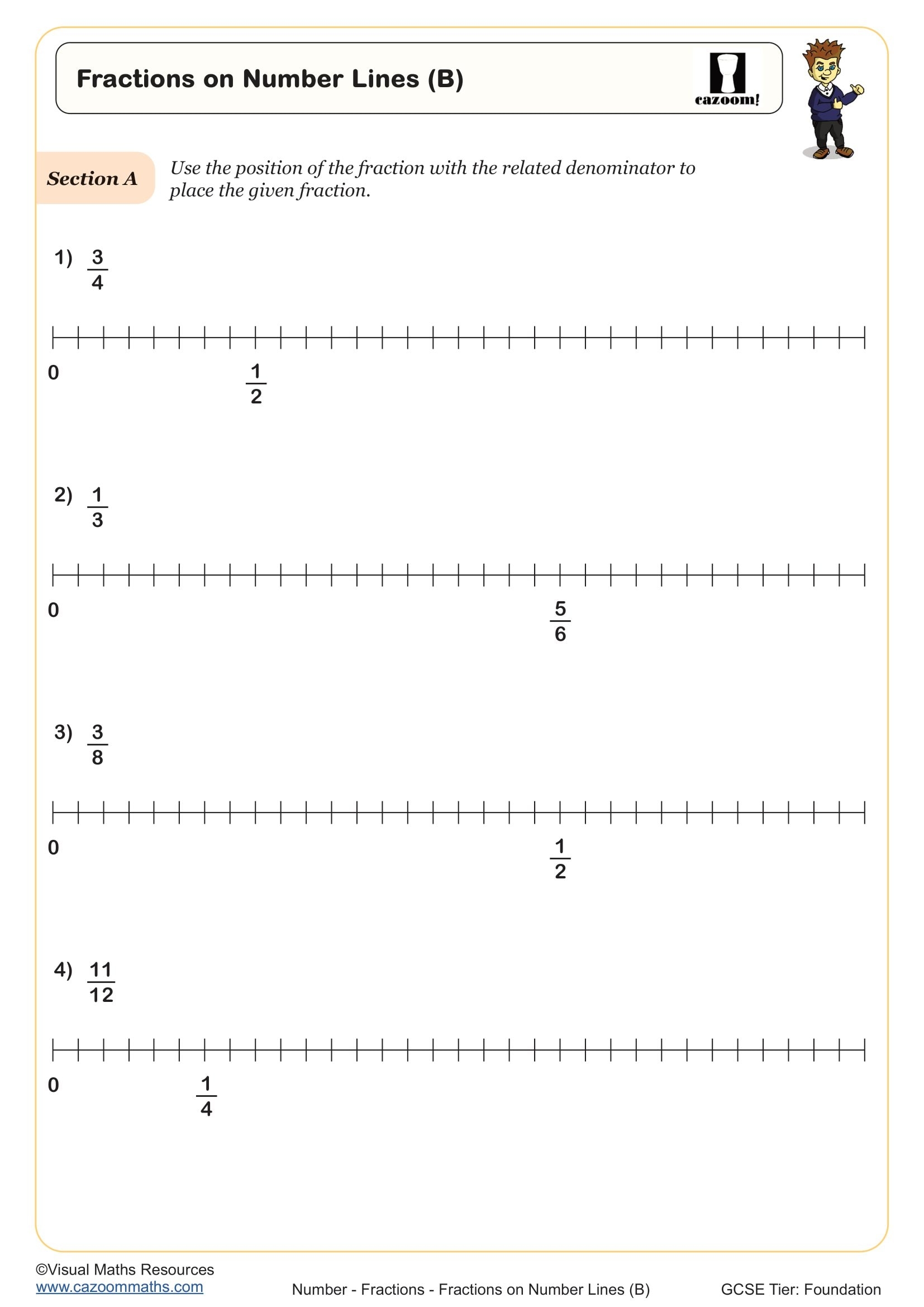 Fractions On Number Lines A Worksheet Printable Year 7 Number Worksheet