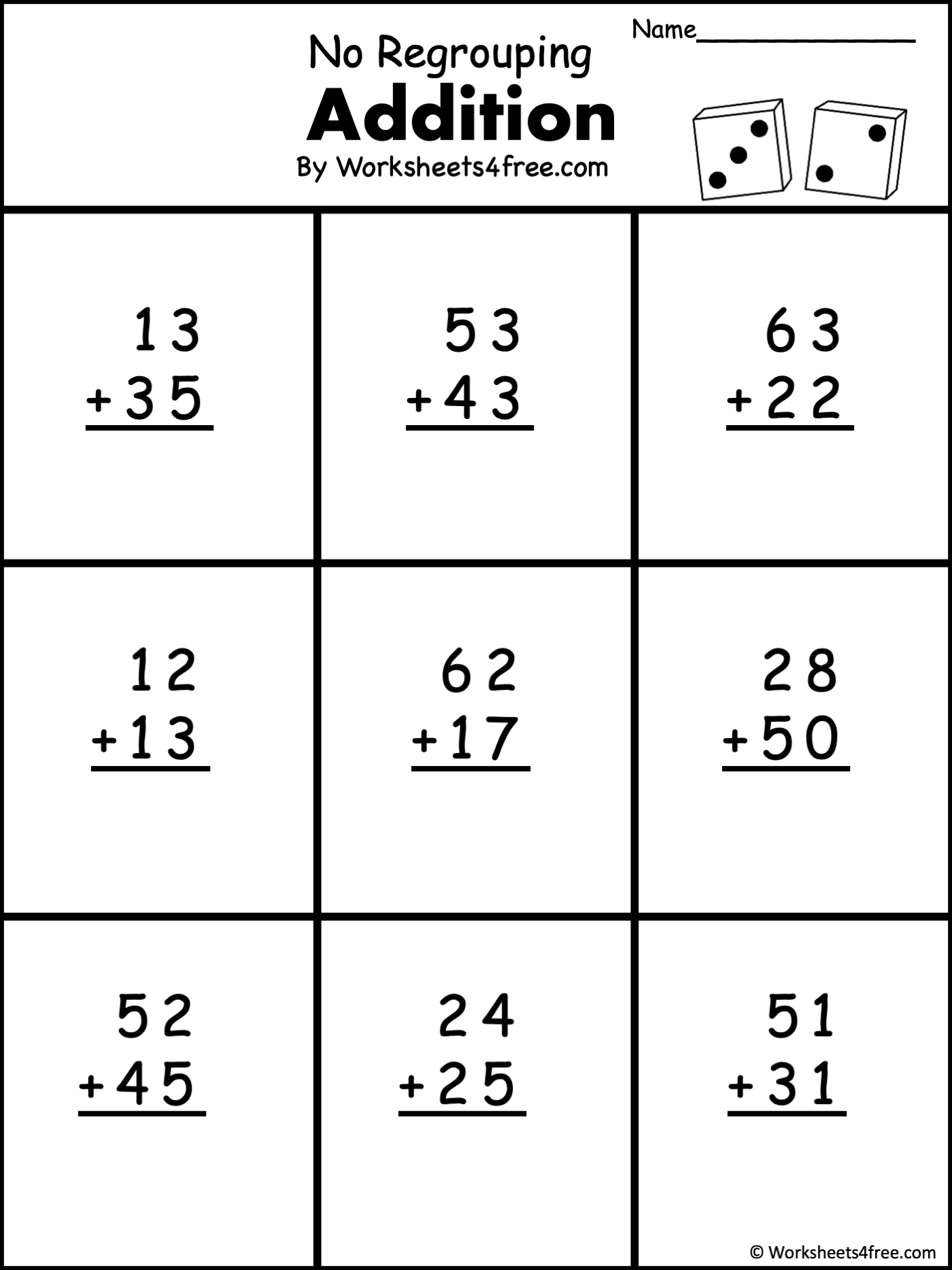 Free 2 Digit Addition Math Worksheet No Regrouping Worksheets4Free Free 2 Digit Addition Math Worksheet No Regrouping Worksheets4Free