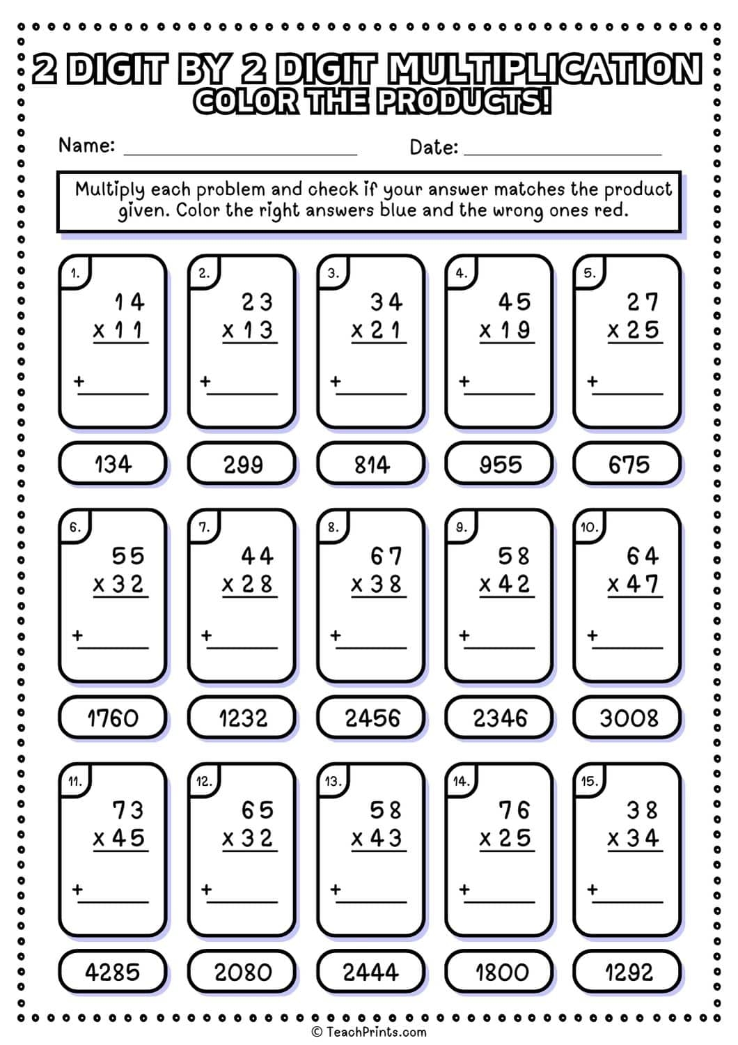 Free 2 Digit By 2 Digit Multiplication Worksheets Teach Prints Free 2 Digit By 2 Digit Multiplication Worksheets Teach Prints
