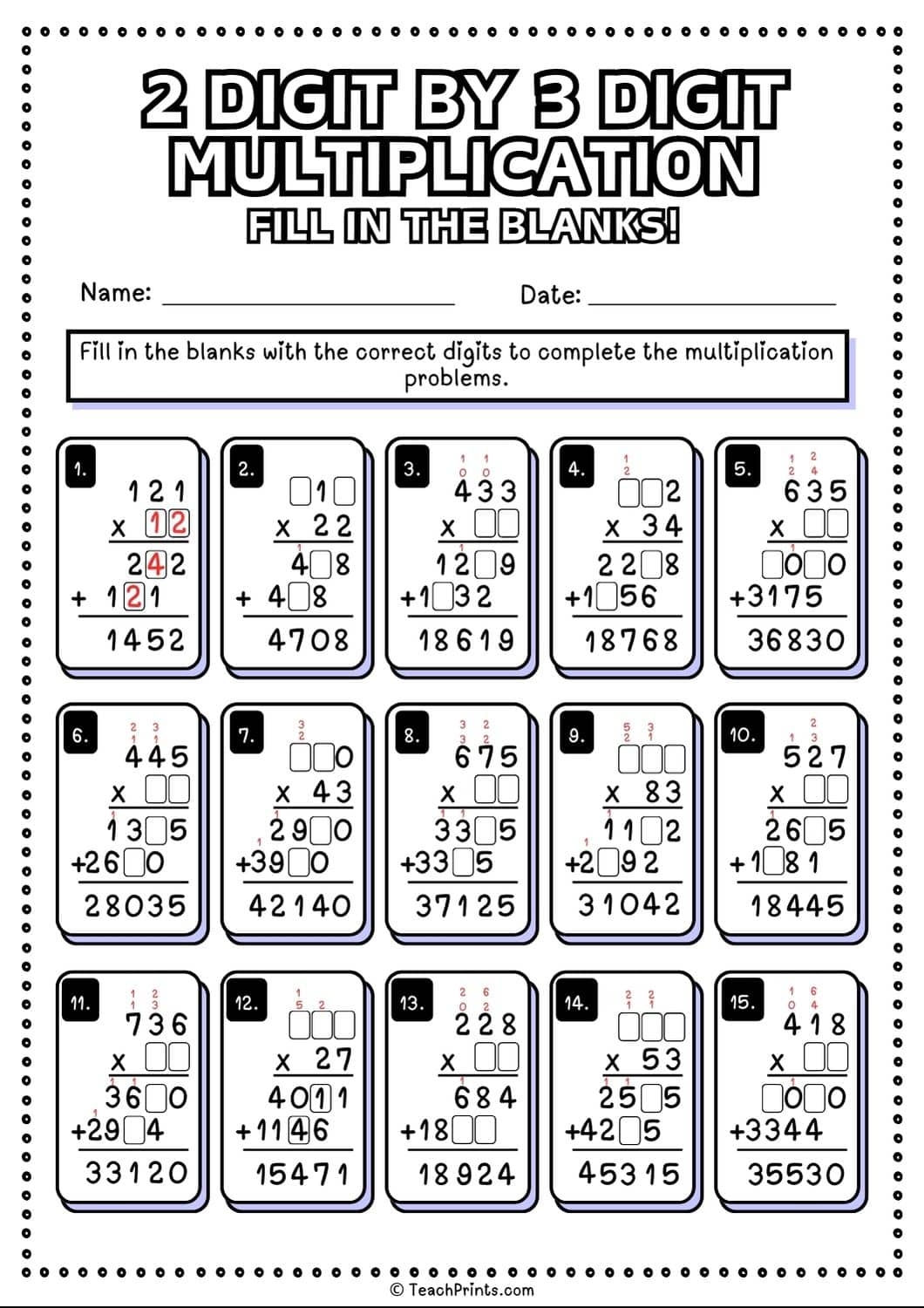 Free 2 Digit By 3 Digit Multiplication Worksheets Teach Prints