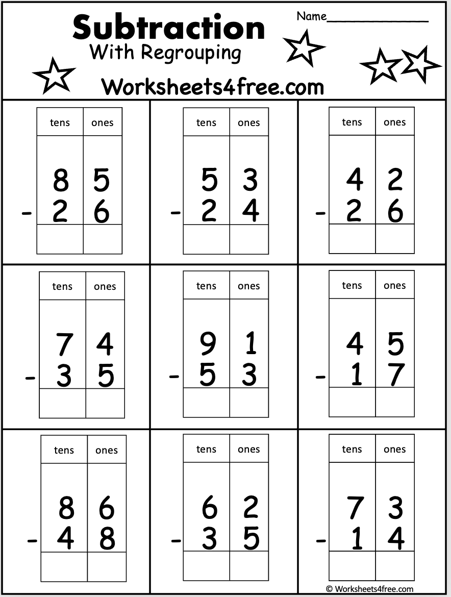 Free 2 Digit Subtraction With Regrouping Worksheets4Free Free 2 Digit Subtraction With Regrouping Worksheets4Free
