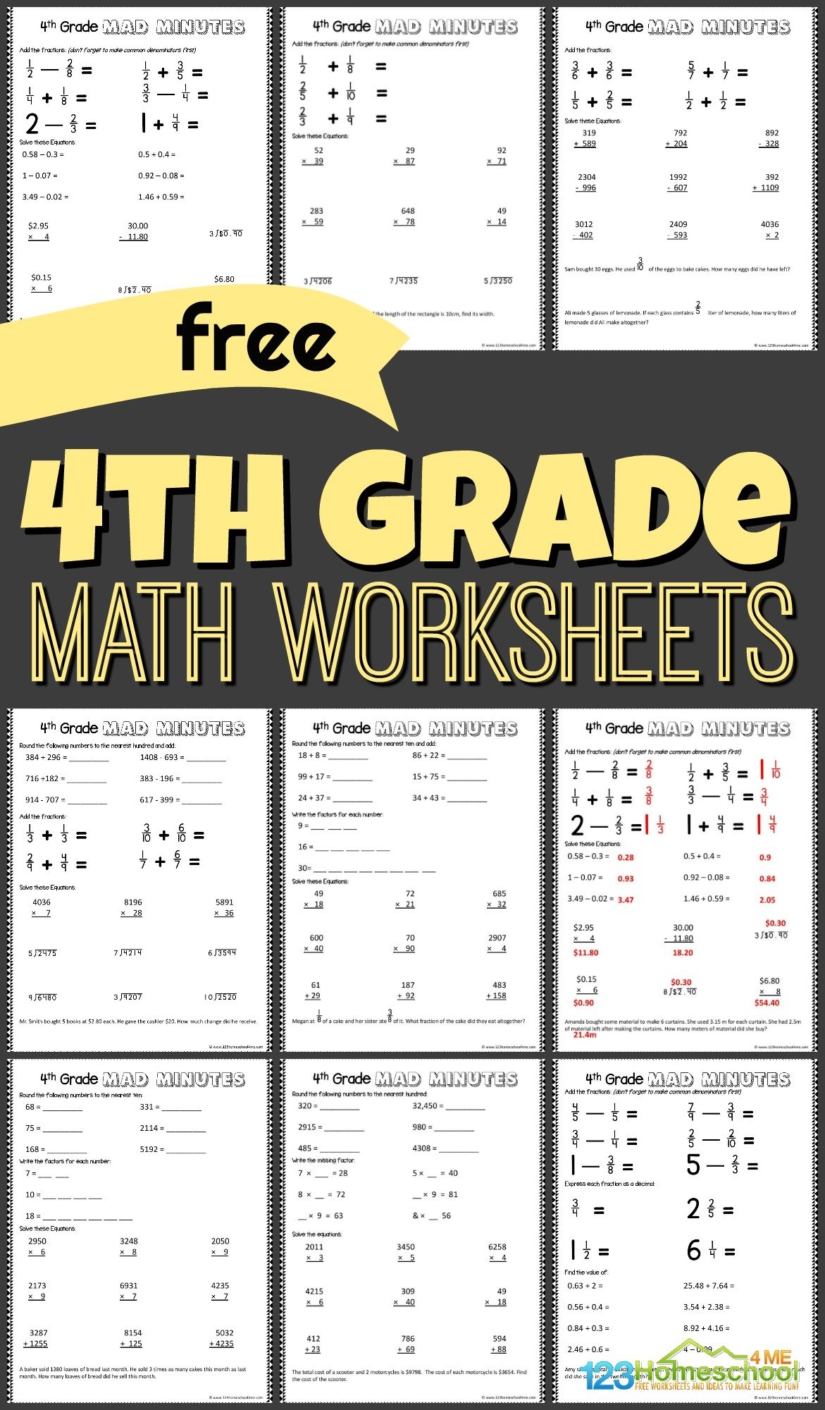 FREE 4th Grade Math Worksheets 123 Homeschool 4 Me FREE 4th Grade Math Worksheets 123 Homeschool 4 Me
