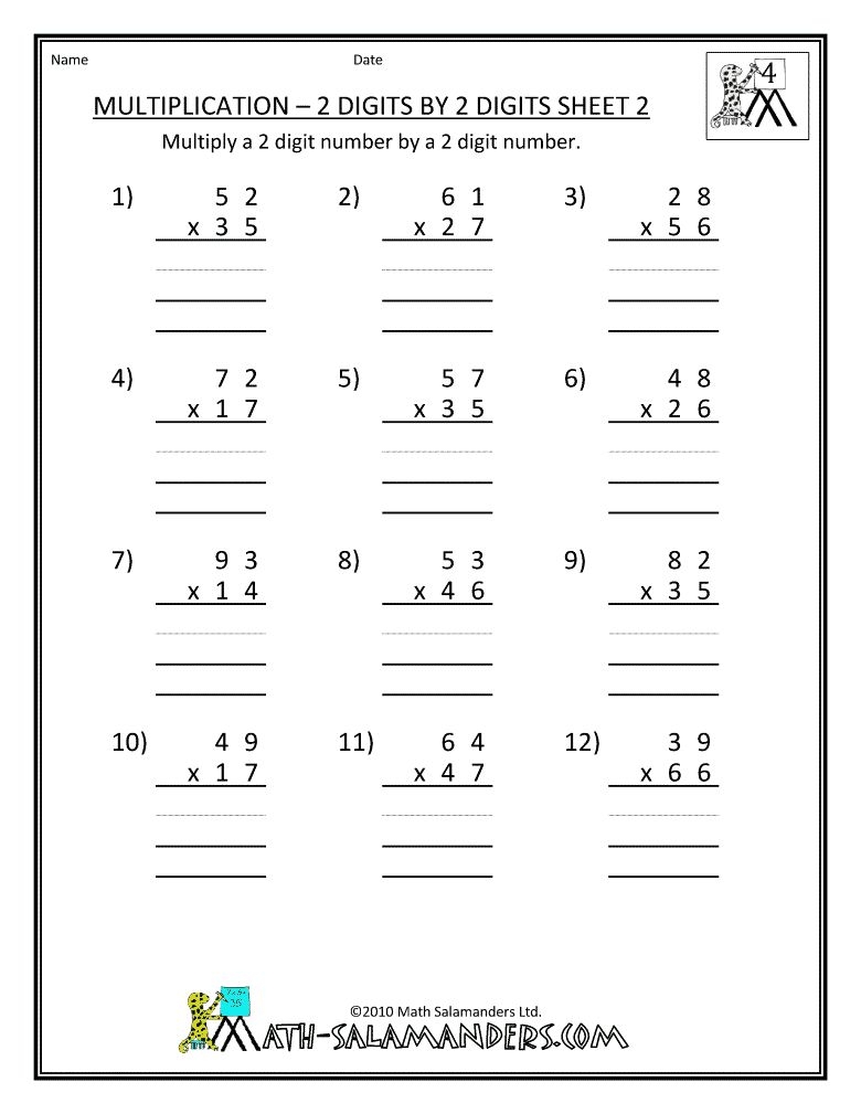 multiplying 2 digit numbers worksheet