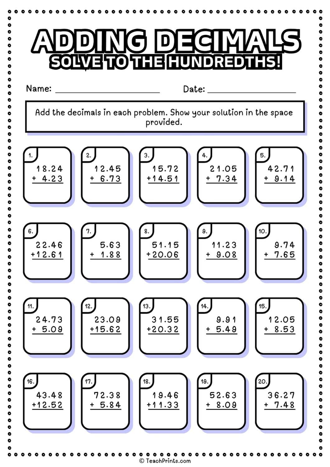 Free Adding Decimals Worksheets Teach Prints Free Adding Decimals Worksheets Teach Prints