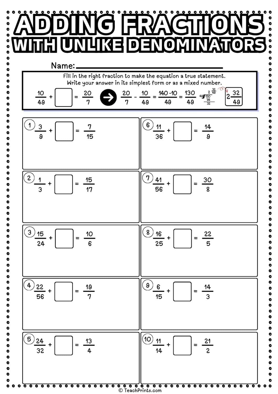 Free Adding Fractions With Unlike Denominators Worksheets Teach Prints Free Adding Fractions With Unlike Denominators Worksheets Teach Prints
