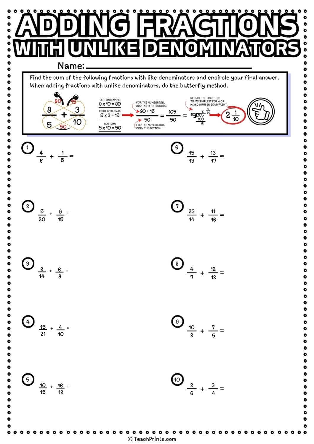 add fraction with unlike denominators worksheet add fraction with unlike denominators worksheet