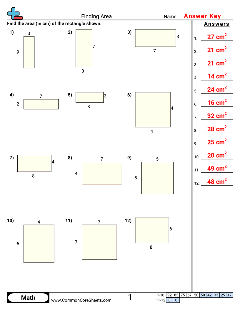 area of a rectangle worksheet