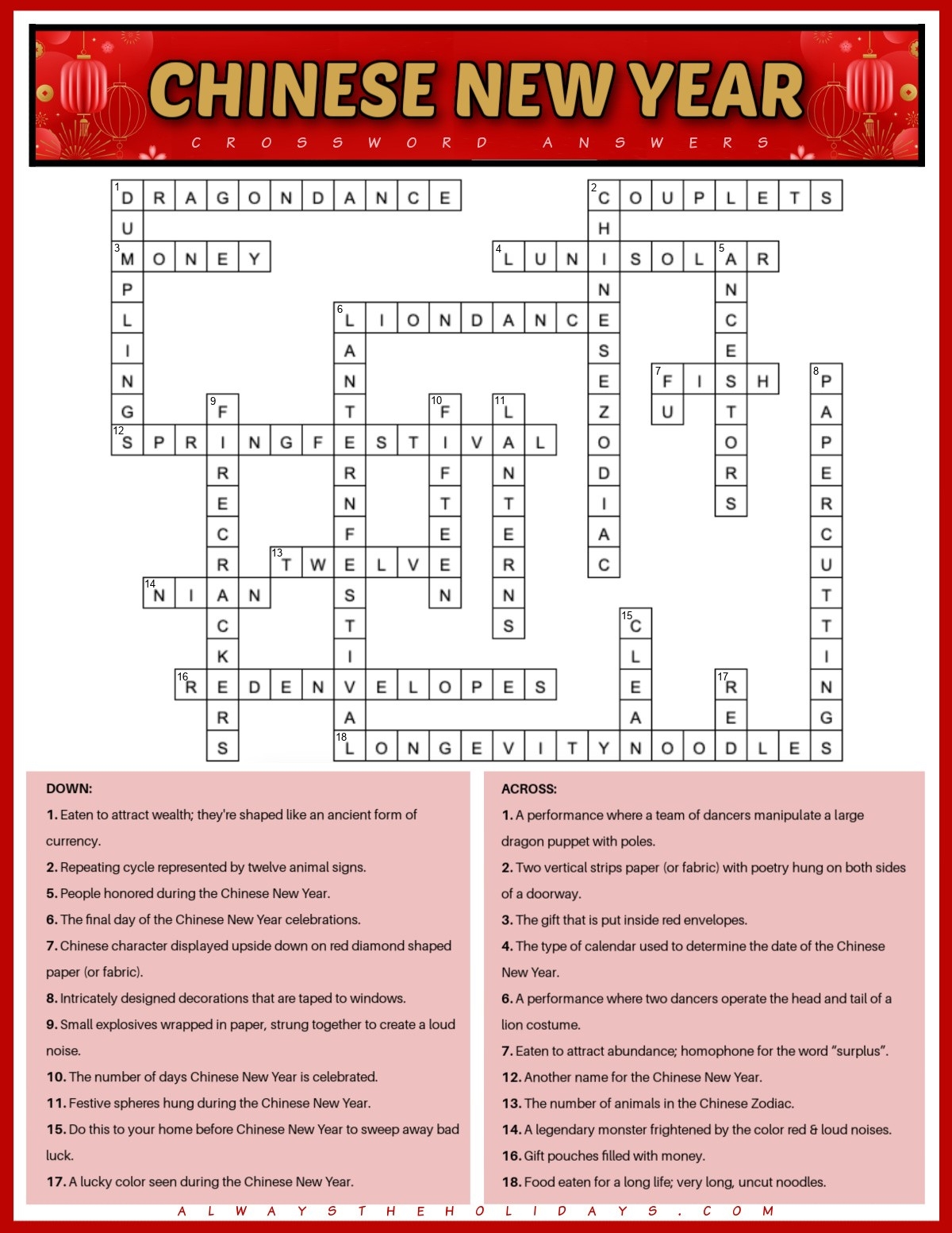 Free Chinese New Year Crossword Puzzle Printable JPG PDF 