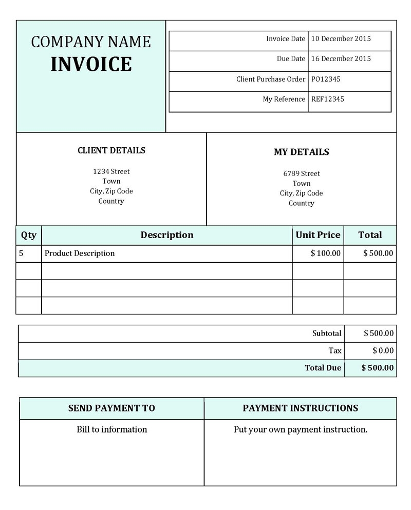 Free Commercial Invoice Templates Excel Word PDF 