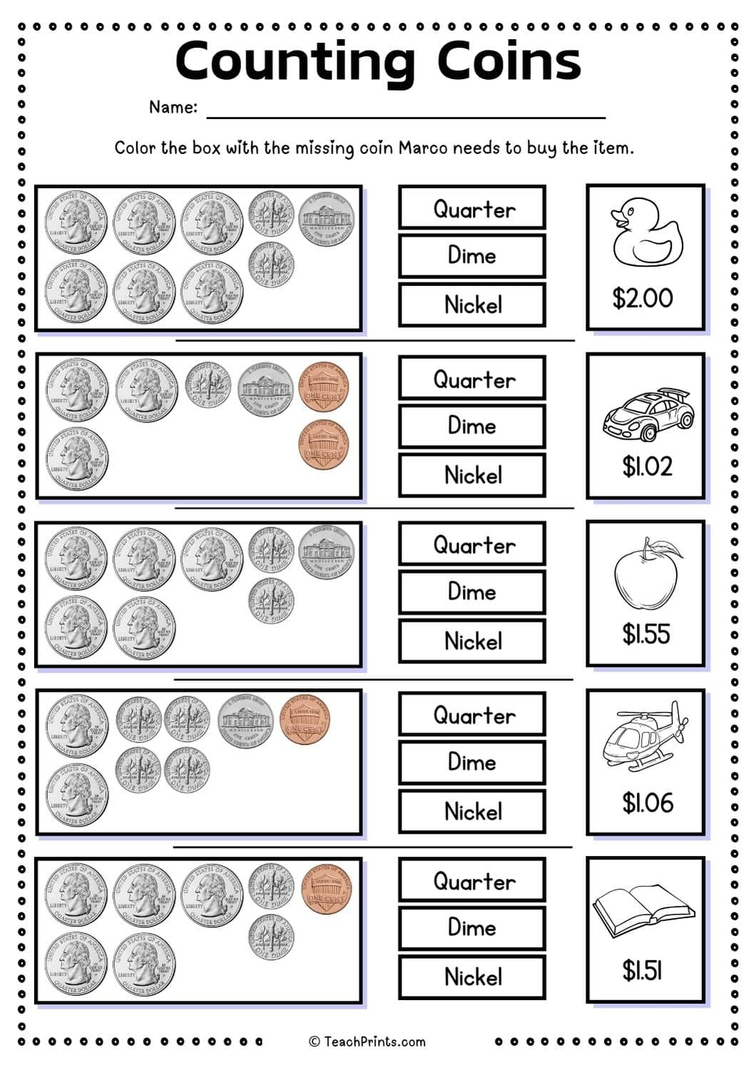 free counting money worksheets