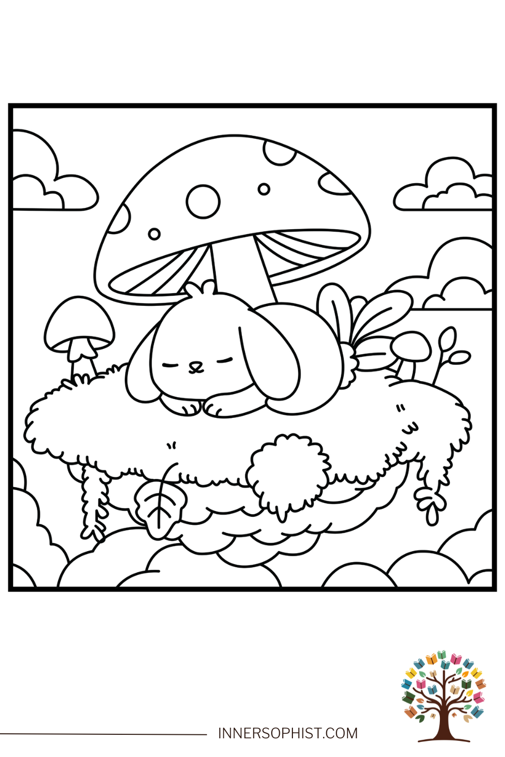 Free Cute Coloring Page Sleeping Bunny InnerSophist
