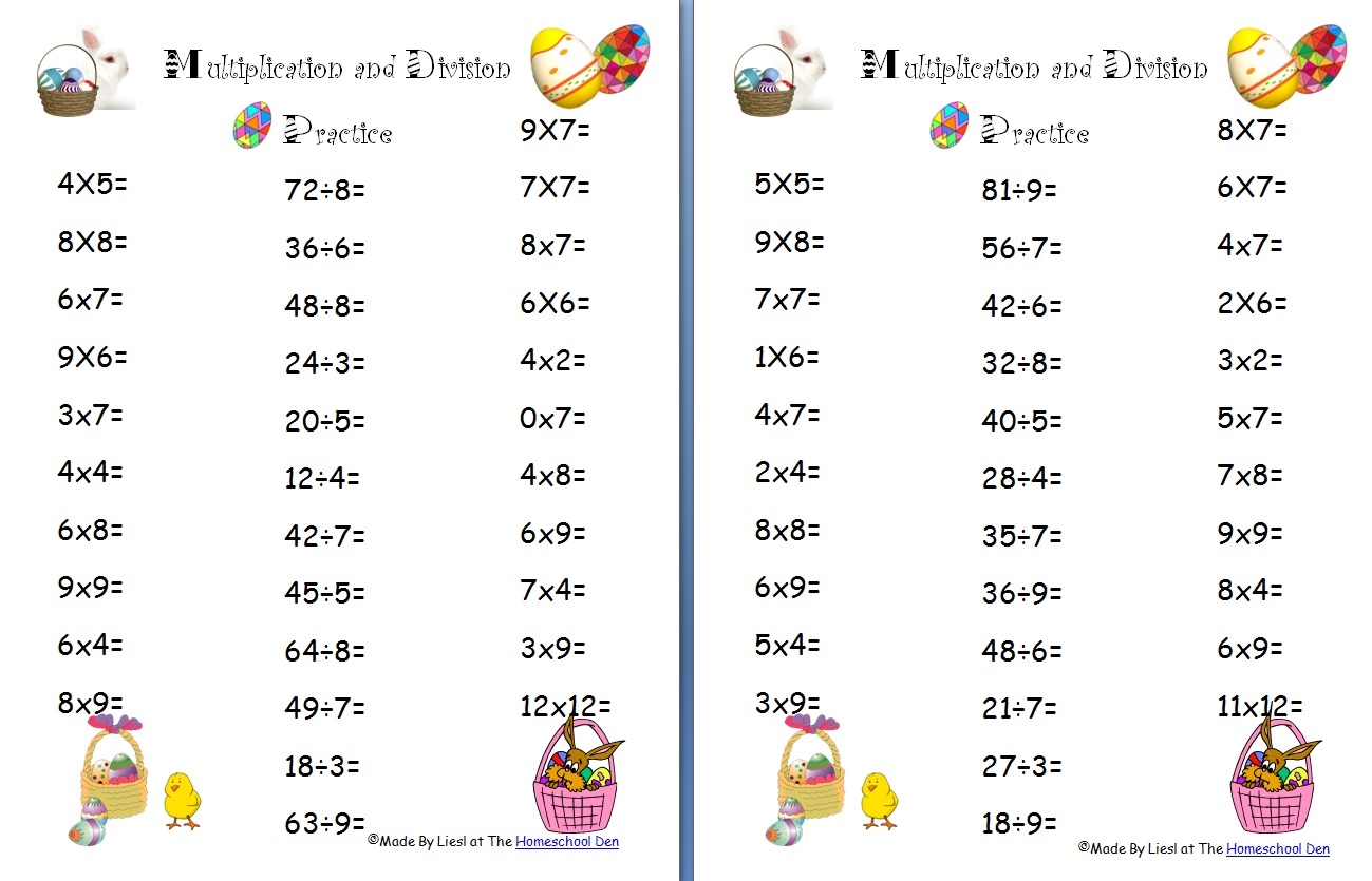 Free Easter Multiplication And Division Worksheets Homeschool Den