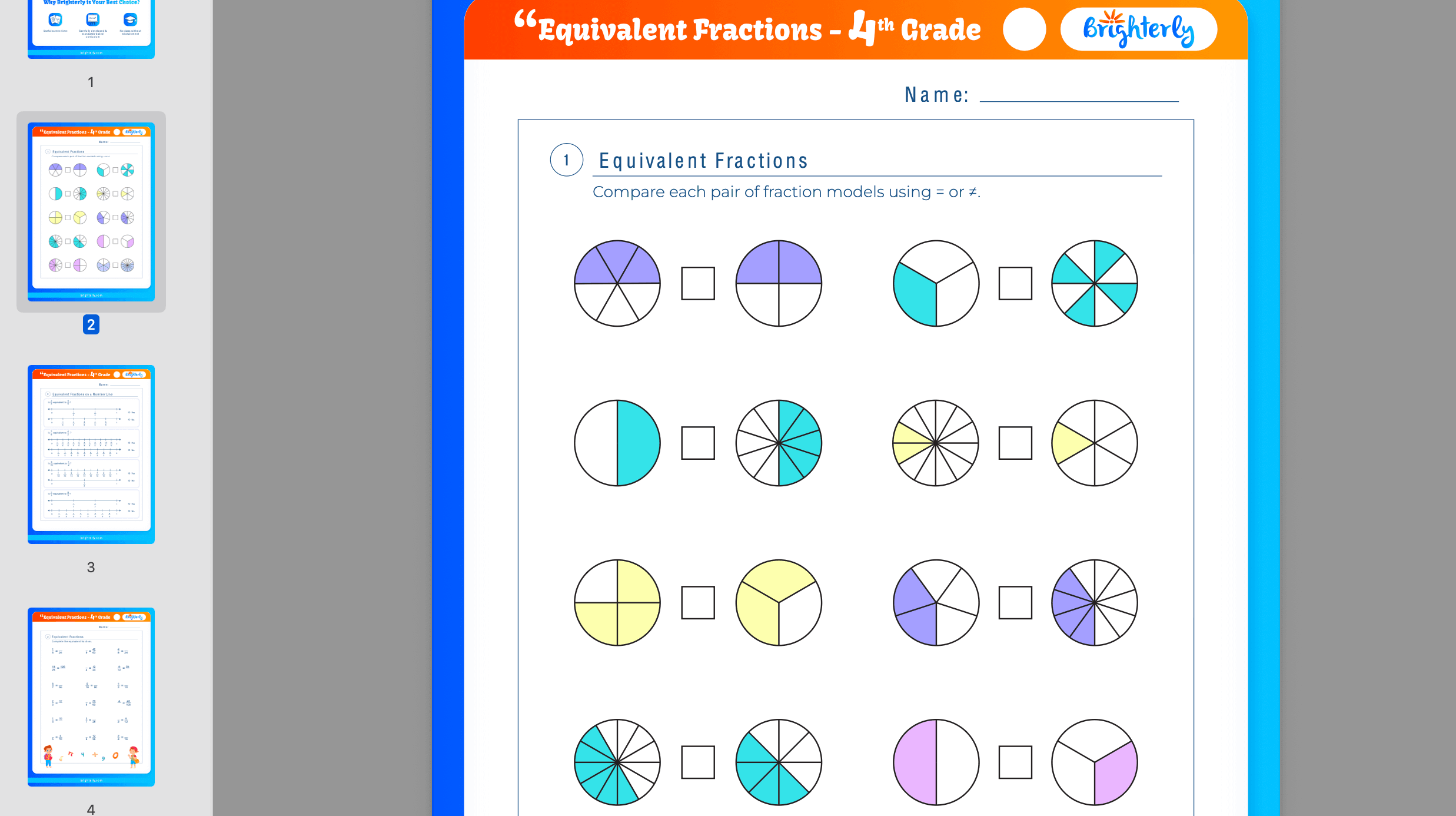 Free Equivalent Fractions Worksheet 4th Grade Math At Brighterly