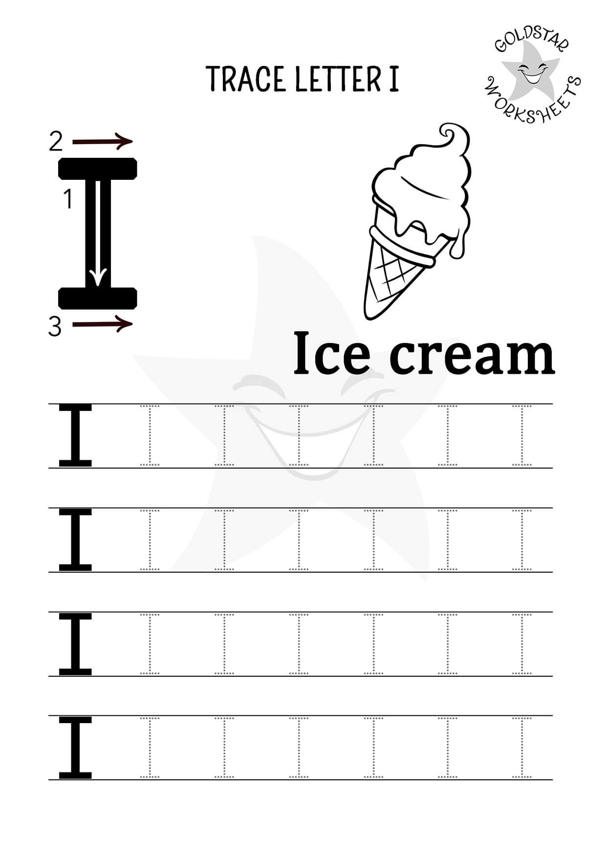 trace letter i worksheet
