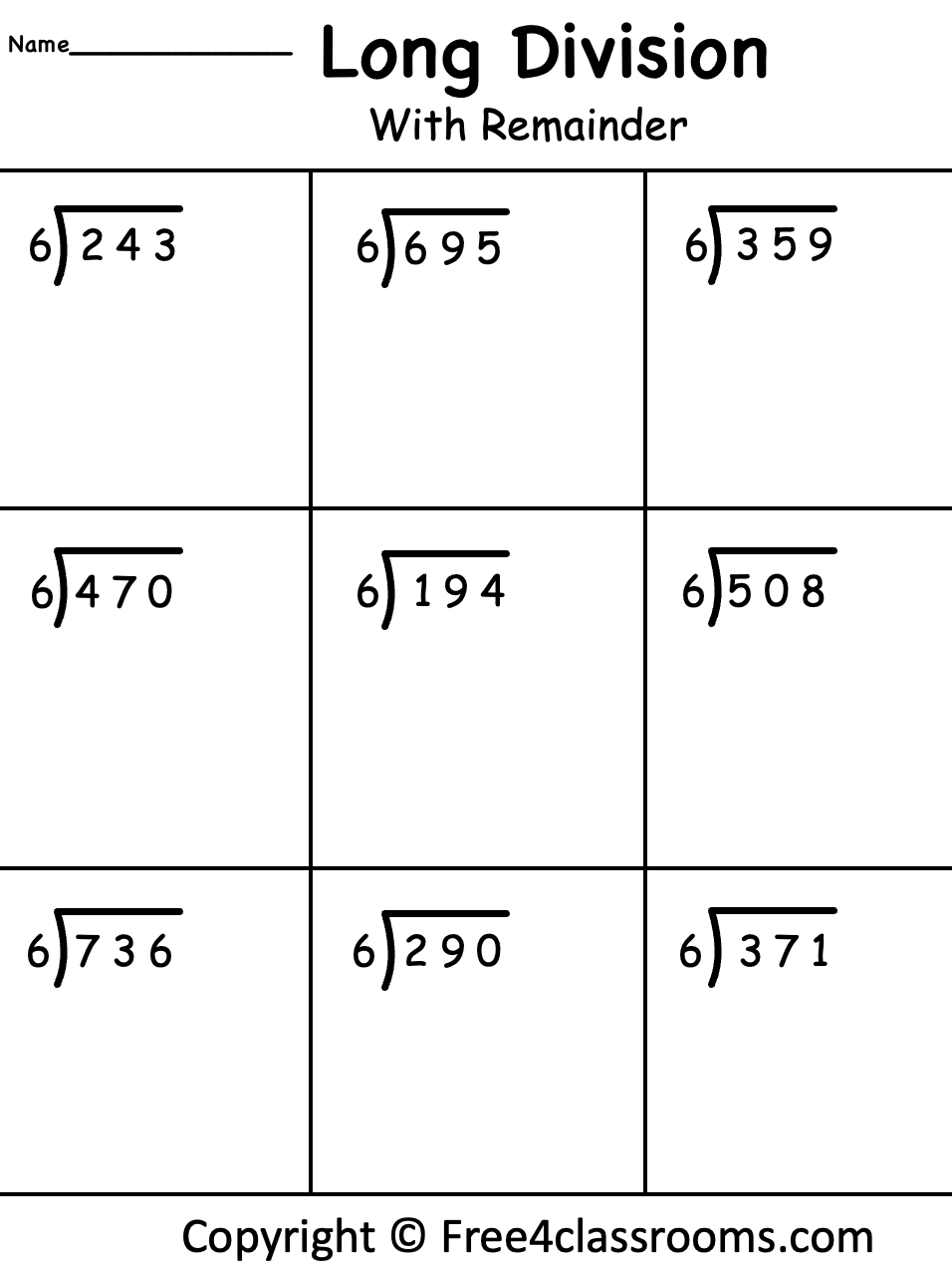 free long division worksheets