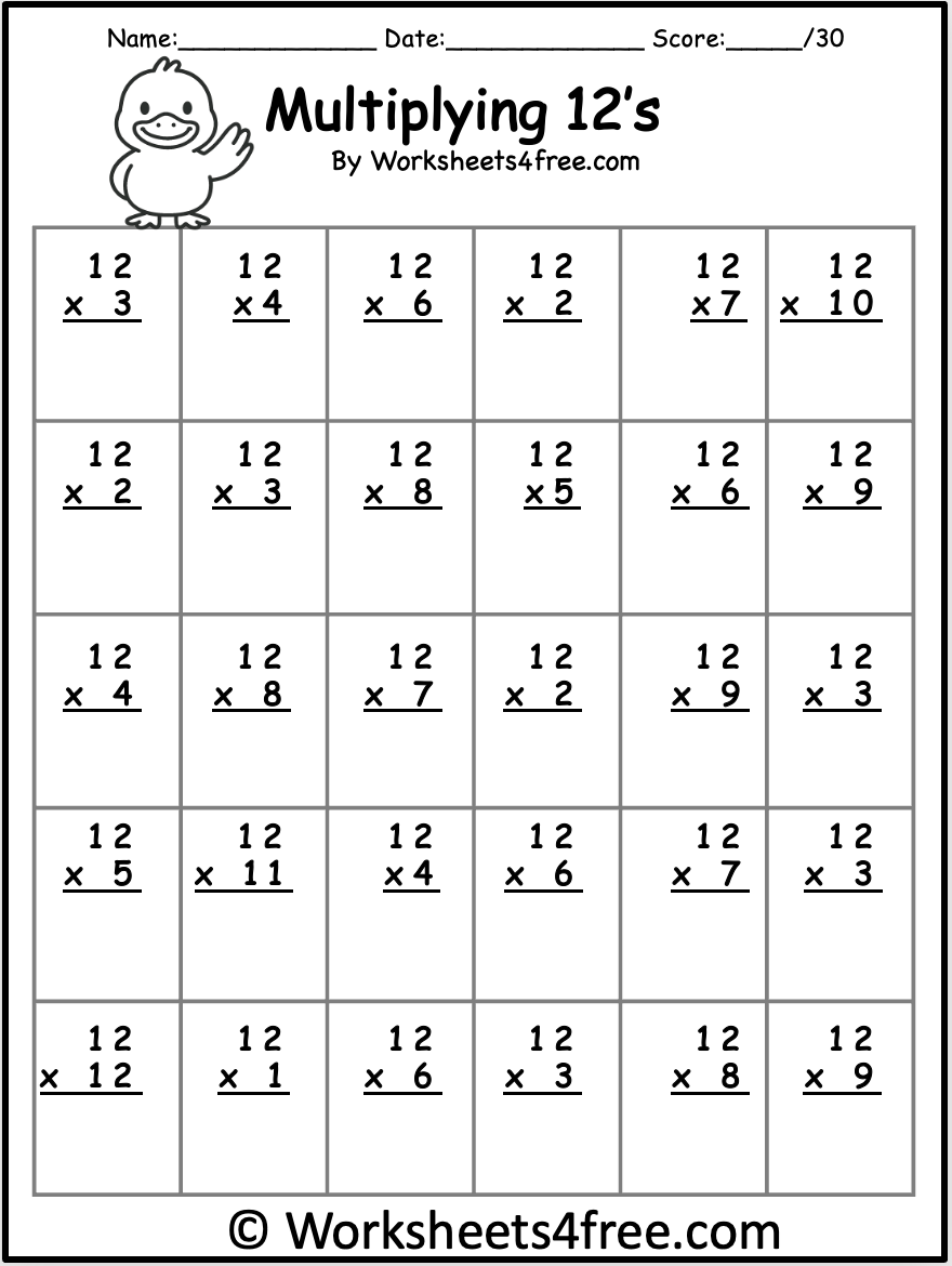 Free Multiplication Math Worksheet Multiply By 12s Worksheets4Free