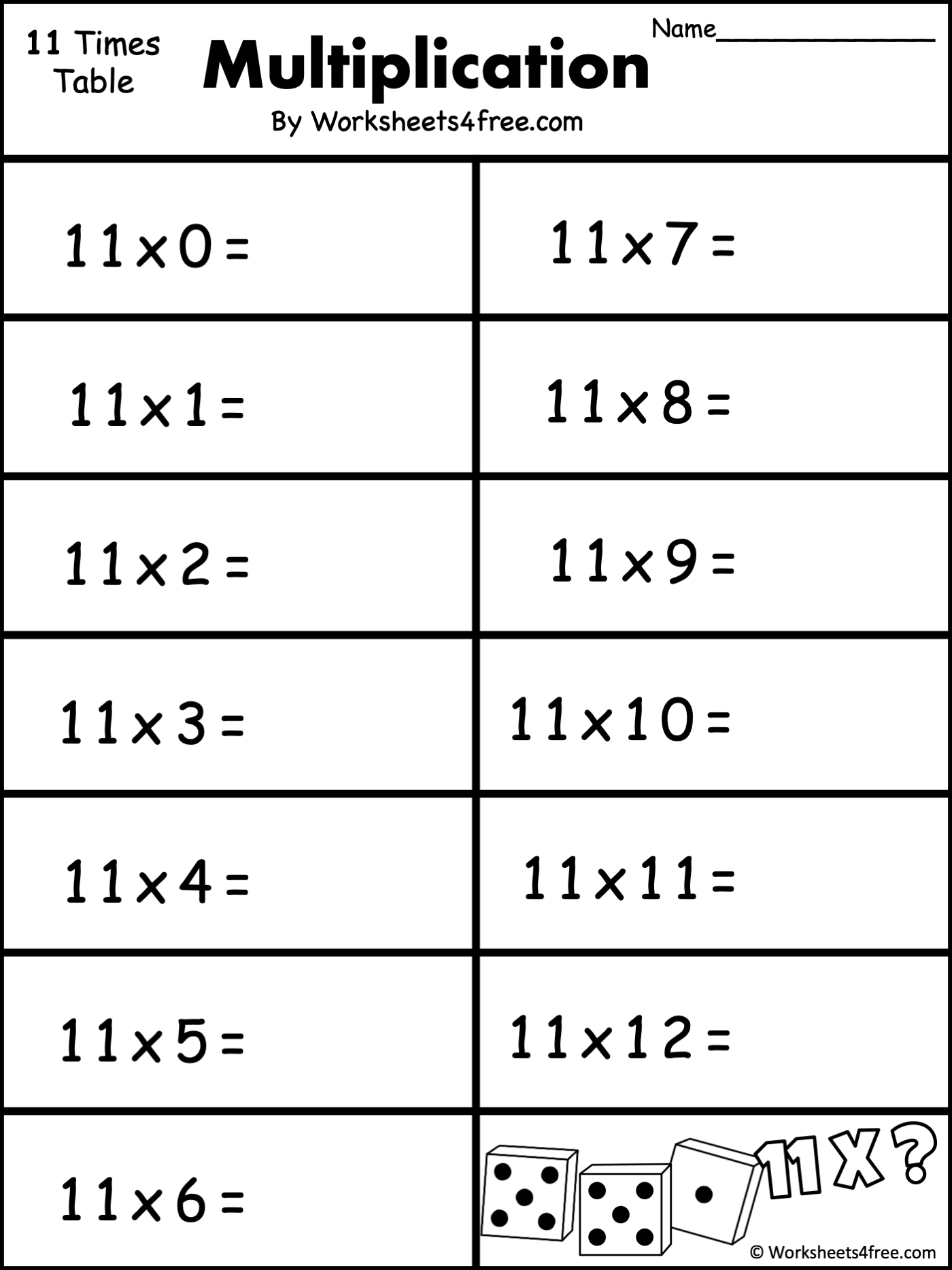 Free Multiplication Worksheet 11s Worksheets4Free