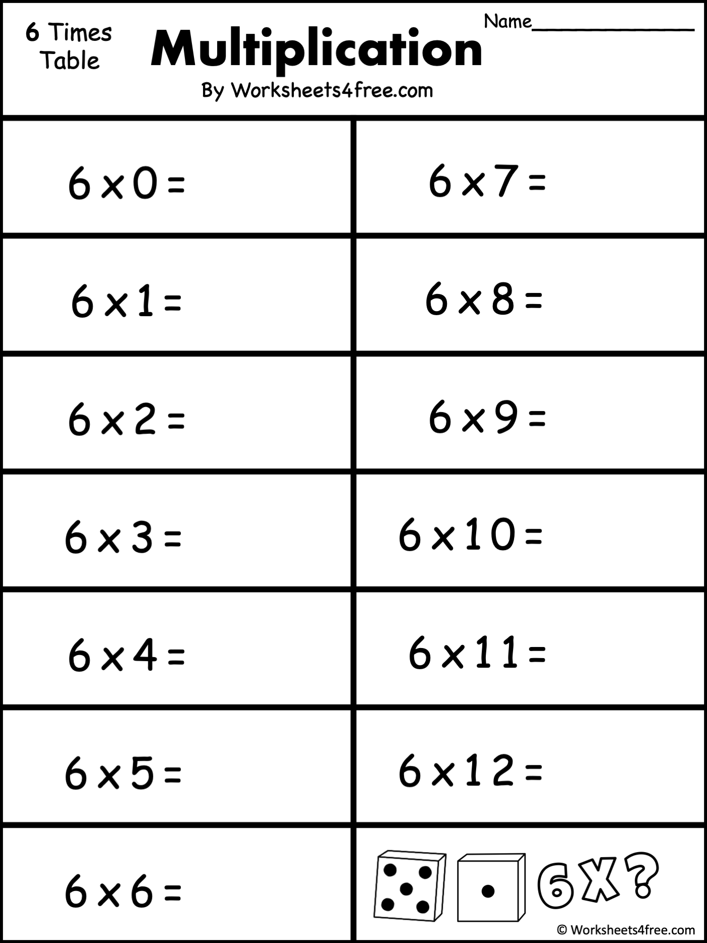 times 6 multiplication worksheets