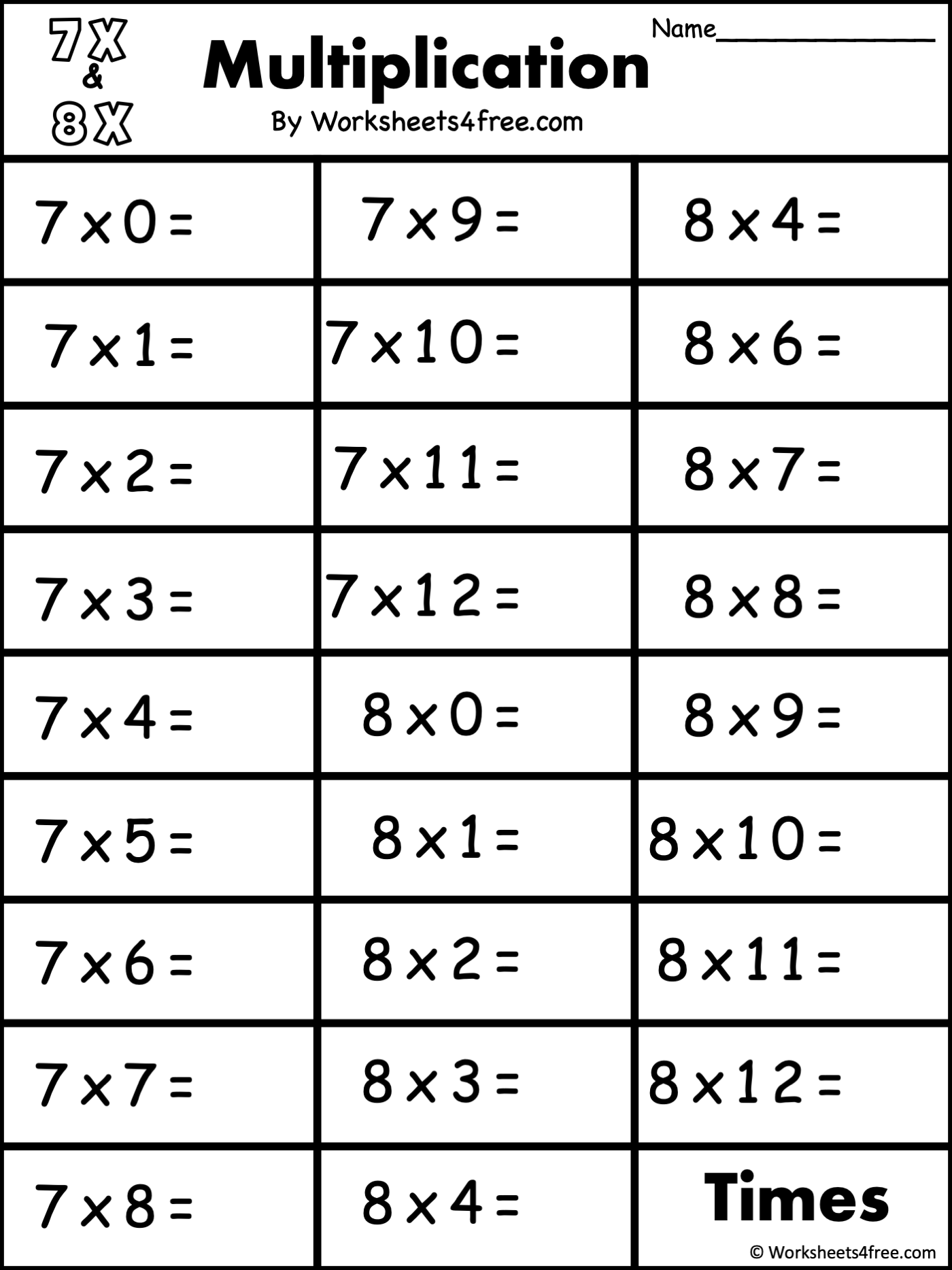 Free Multiplication Worksheet 7s 8s Worksheets4Free Free Multiplication Worksheet 7s 8s Worksheets4Free
