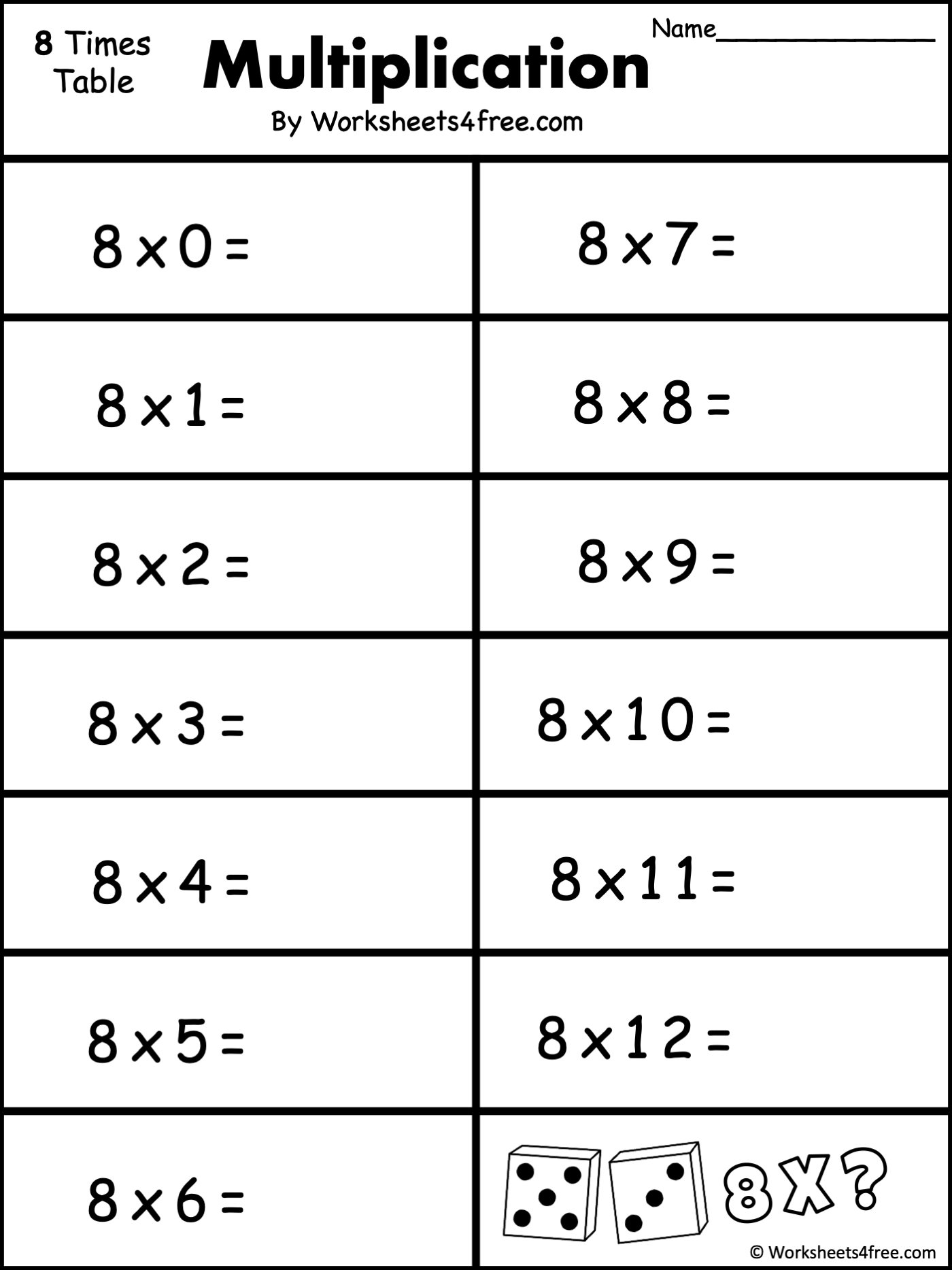 Free Multiplication Worksheet 8s Worksheets4Free Free Multiplication Worksheet 8s Worksheets4Free
