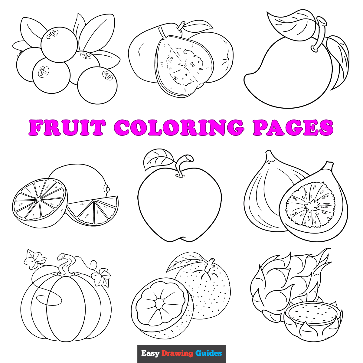 fruit colouring in pages