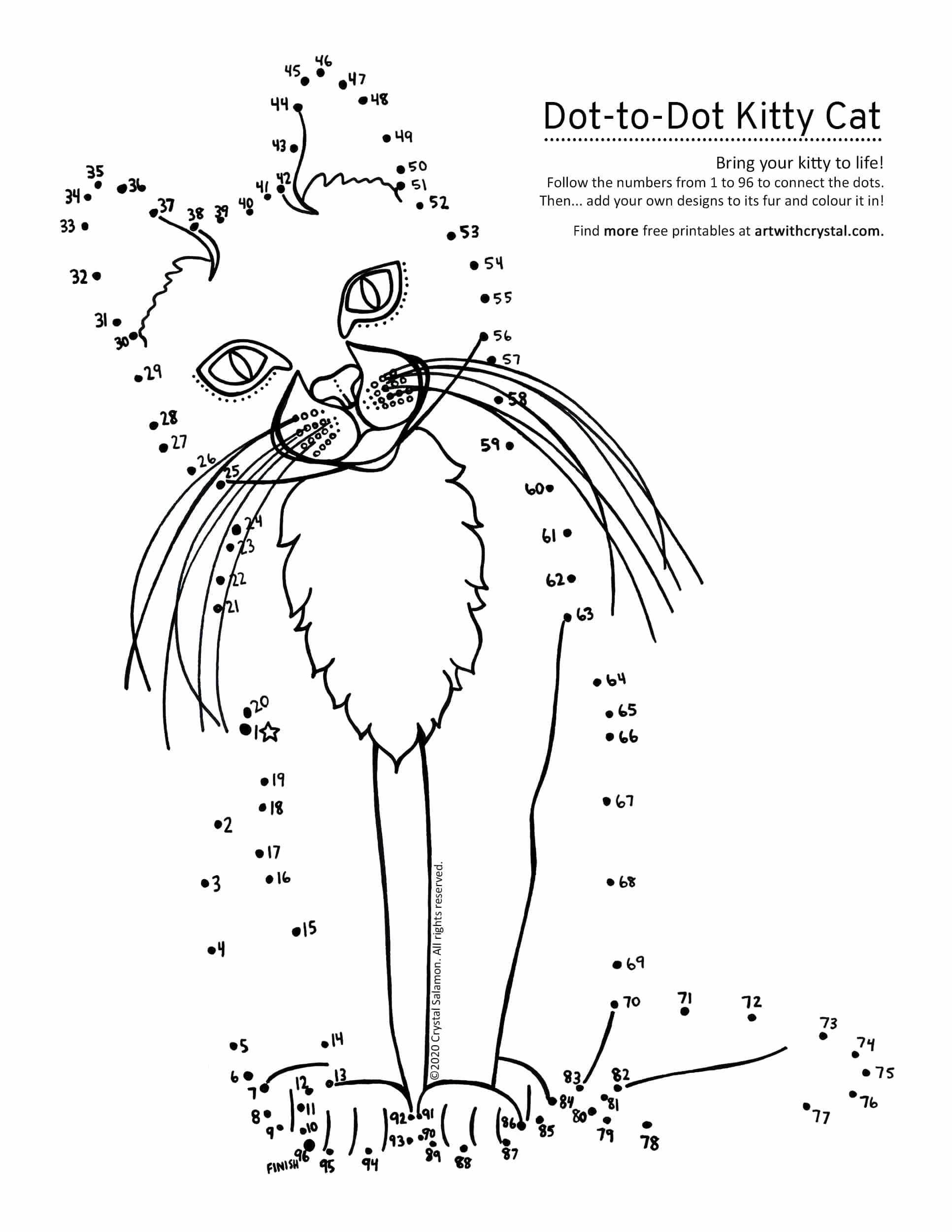 Free Printable Kitty Cat Dot To Dot Colouring Page By Crystal Salamon Free Printable Kitty Cat Dot To Dot Colouring Page By Crystal Salamon