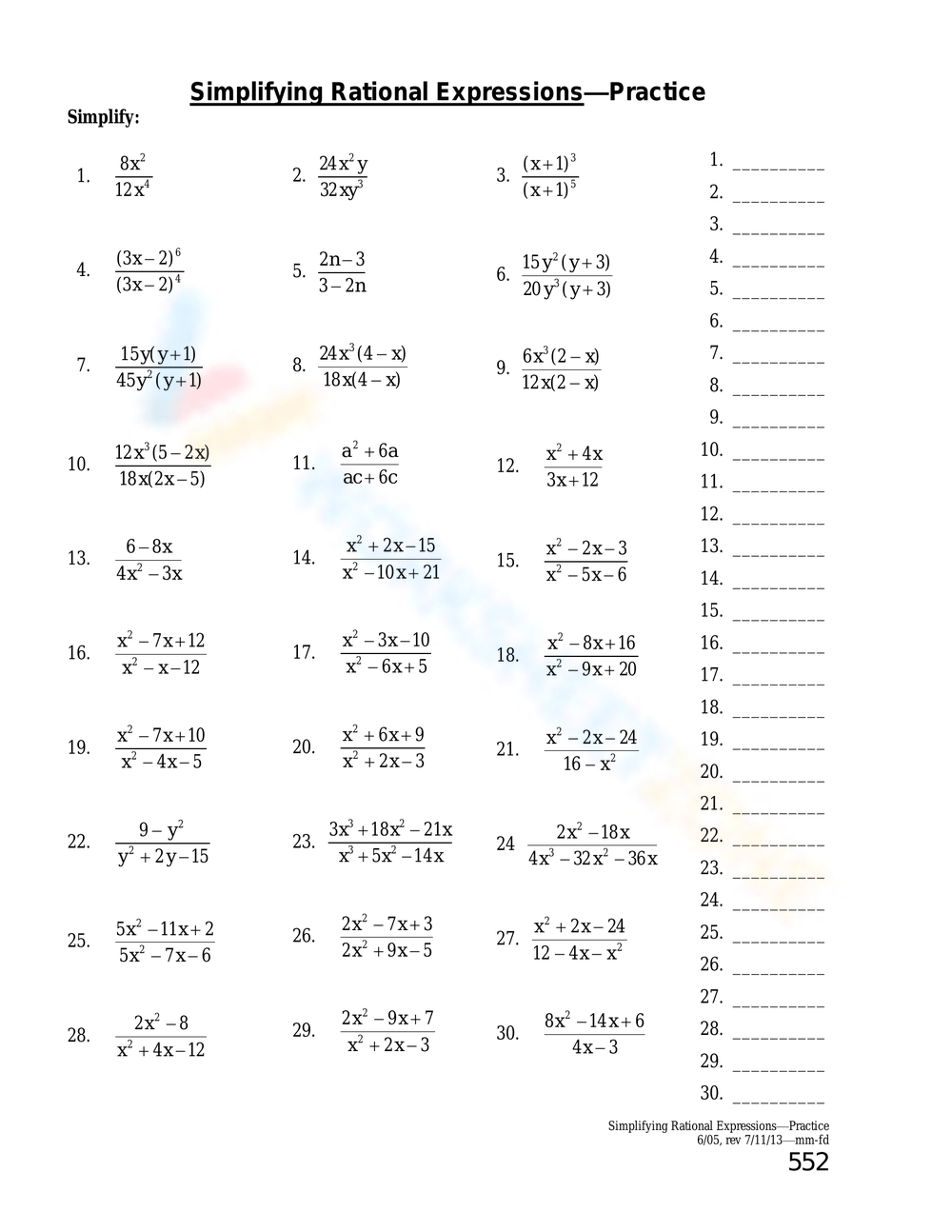 Free Printable Simplifying Rational Expressions Worksheets Worksheets Library Free Printable Simplifying Rational Expressions Worksheets Worksheets Library