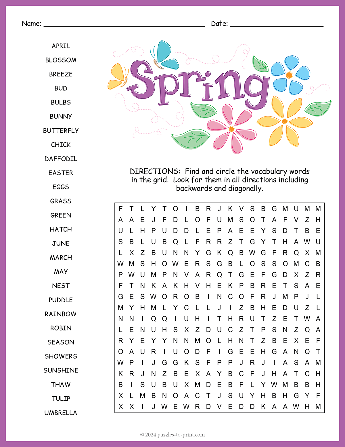 Free Printable Spring Word Search Free Printable Spring Word Search