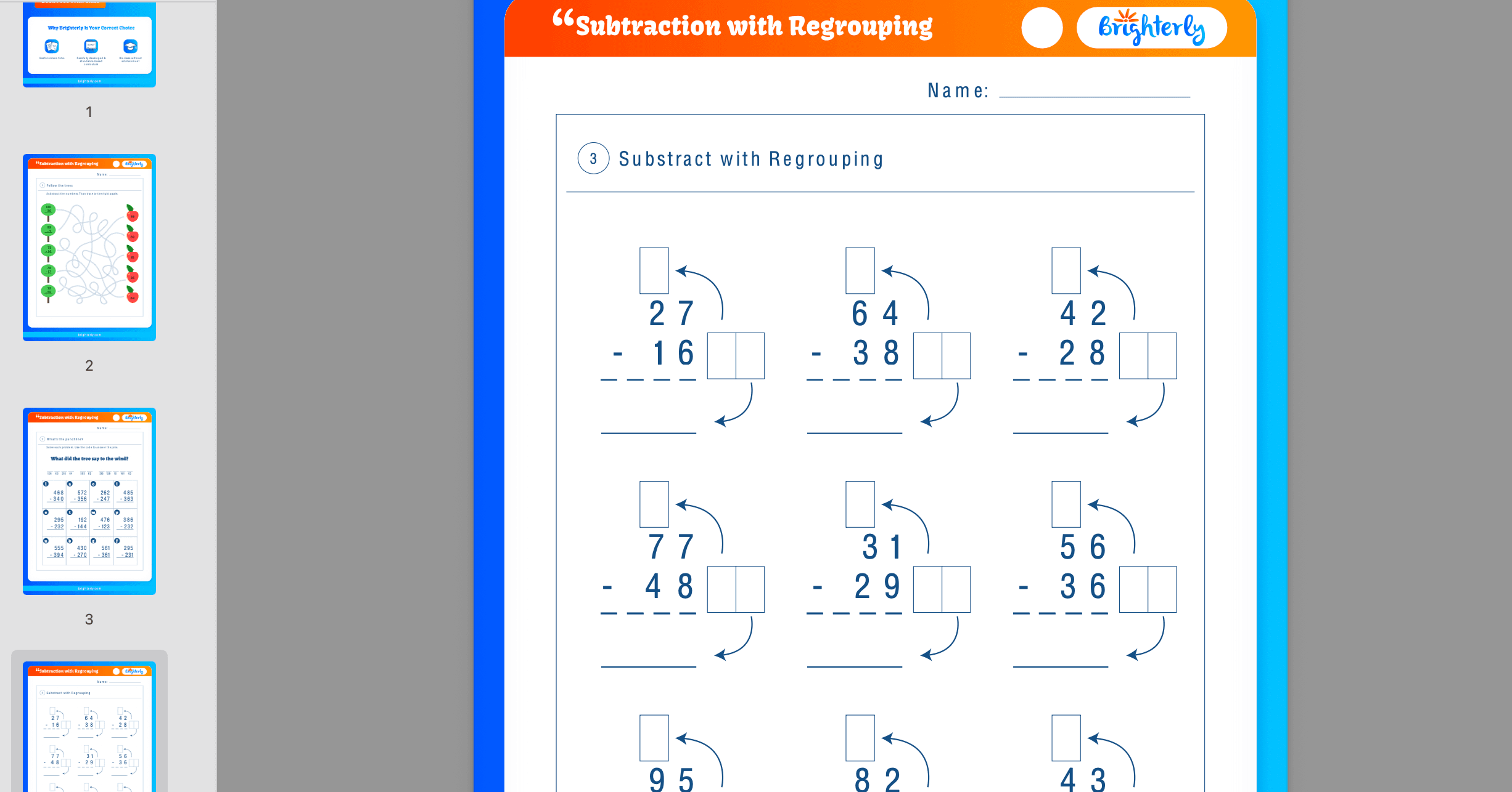 subtraction with regrouping worksheets