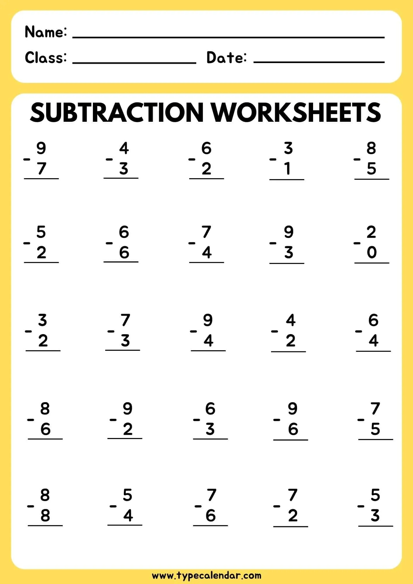 1st grade subtraction worksheets