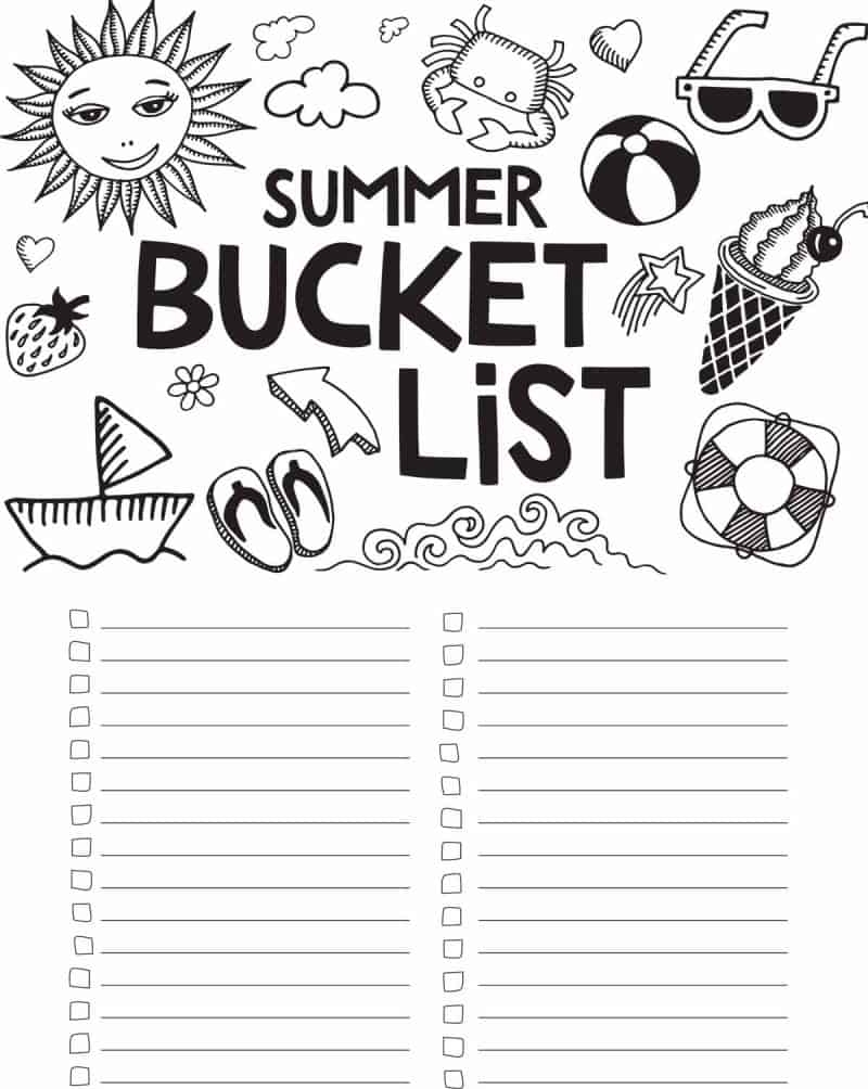FREE Printable Summer Bucket List Coloring Page FREE Printable Summer Bucket List Coloring Page