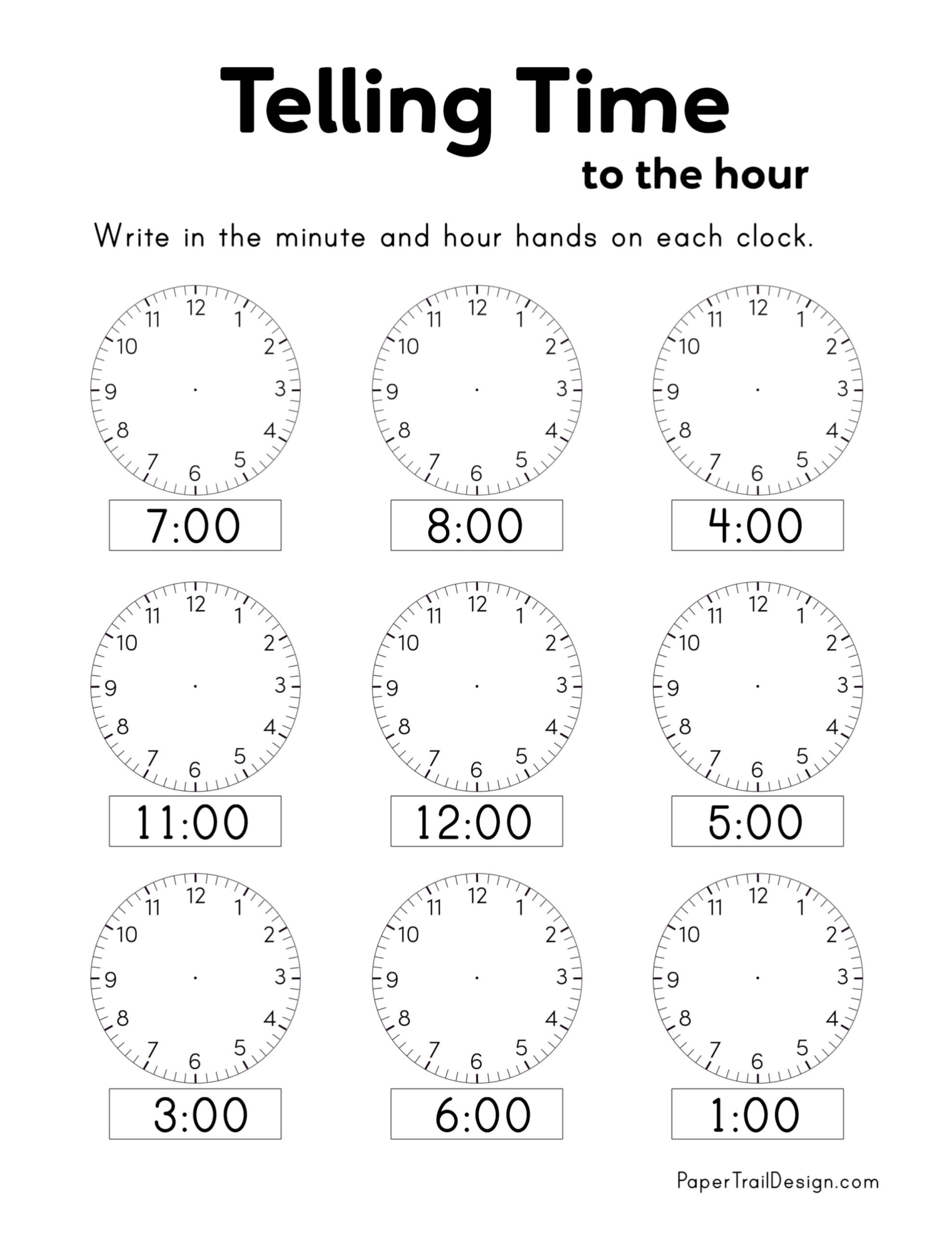 Free Printable Telling Time Worksheets Paper Trail Design