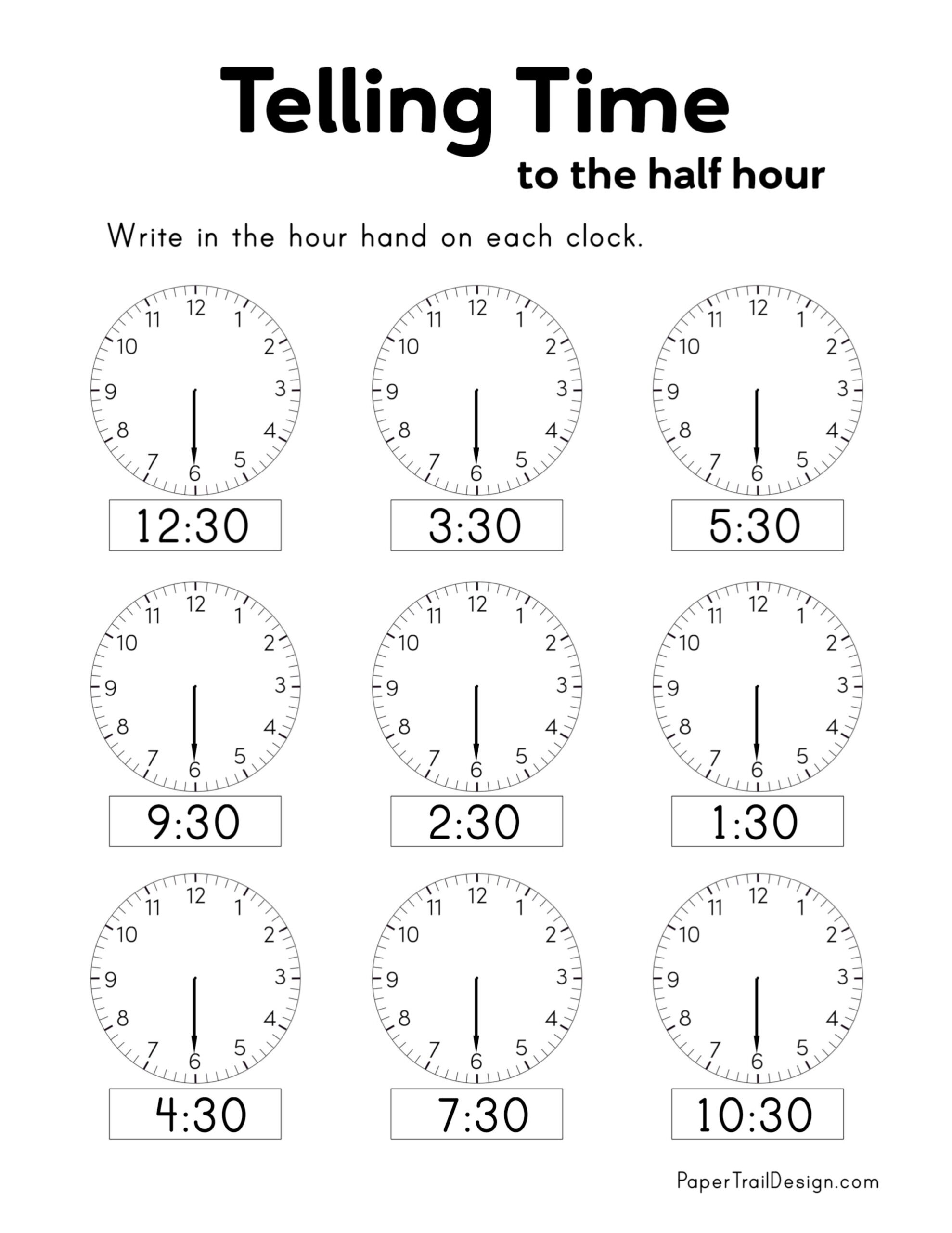 Free Printable Telling Time Worksheets Paper Trail Design