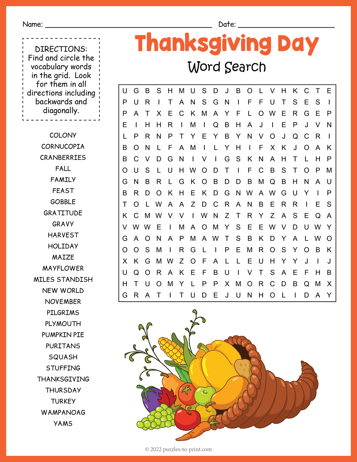 Free Printable Thanksgiving Word Search Free Printable Thanksgiving Word Search