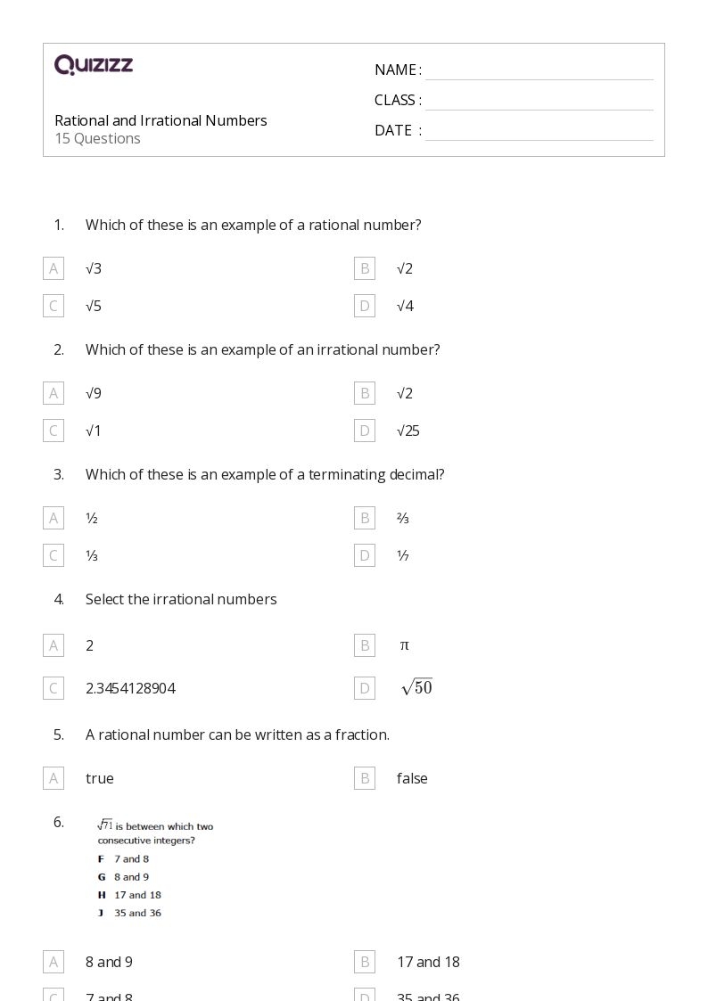 rational and irrational numbers worksheet