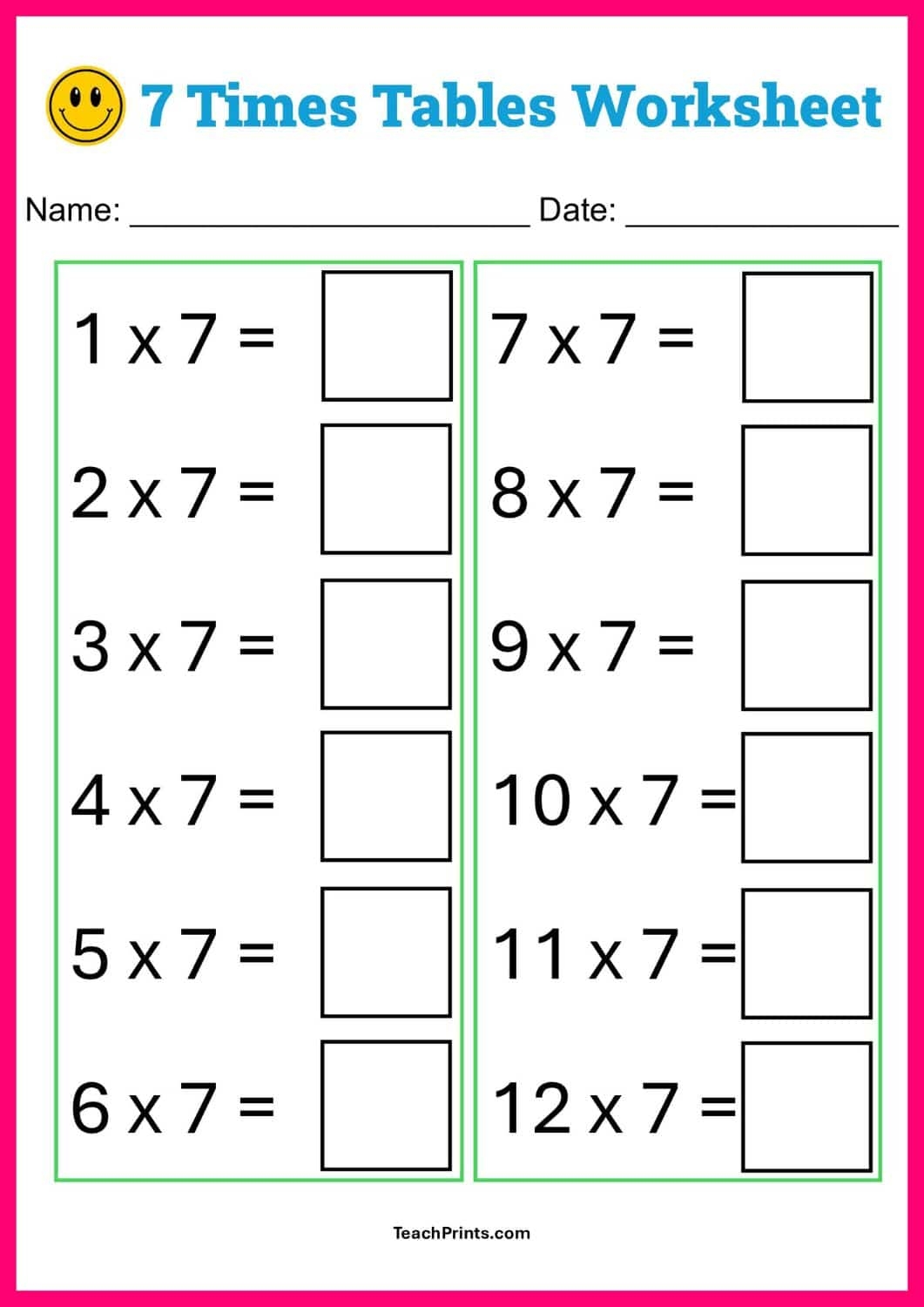 Free Seven Times Tables Worksheets 8 Versions Teach Prints Free Seven Times Tables Worksheets 8 Versions Teach Prints
